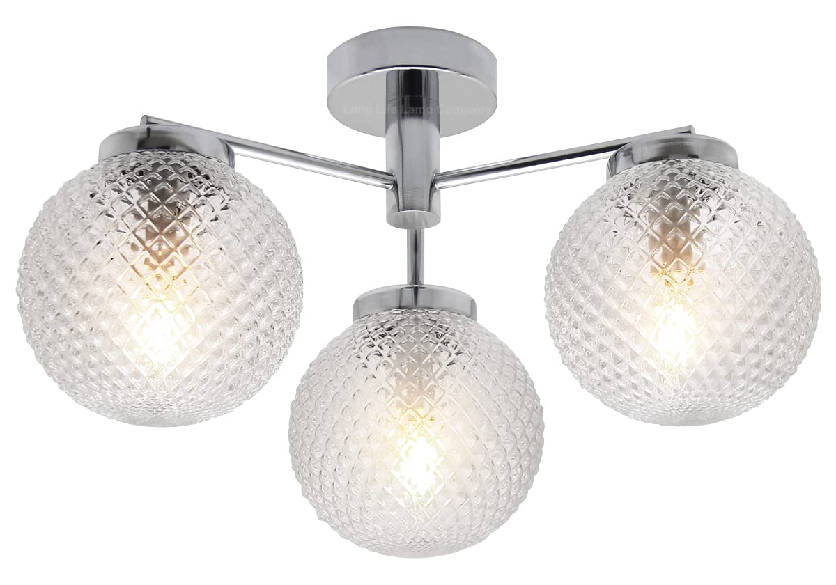 Long Life Lamp Company Modern Chrome Ceiling Light Semi Flush Mount Glass Globe Shades H3061 with 5w E14 Candle