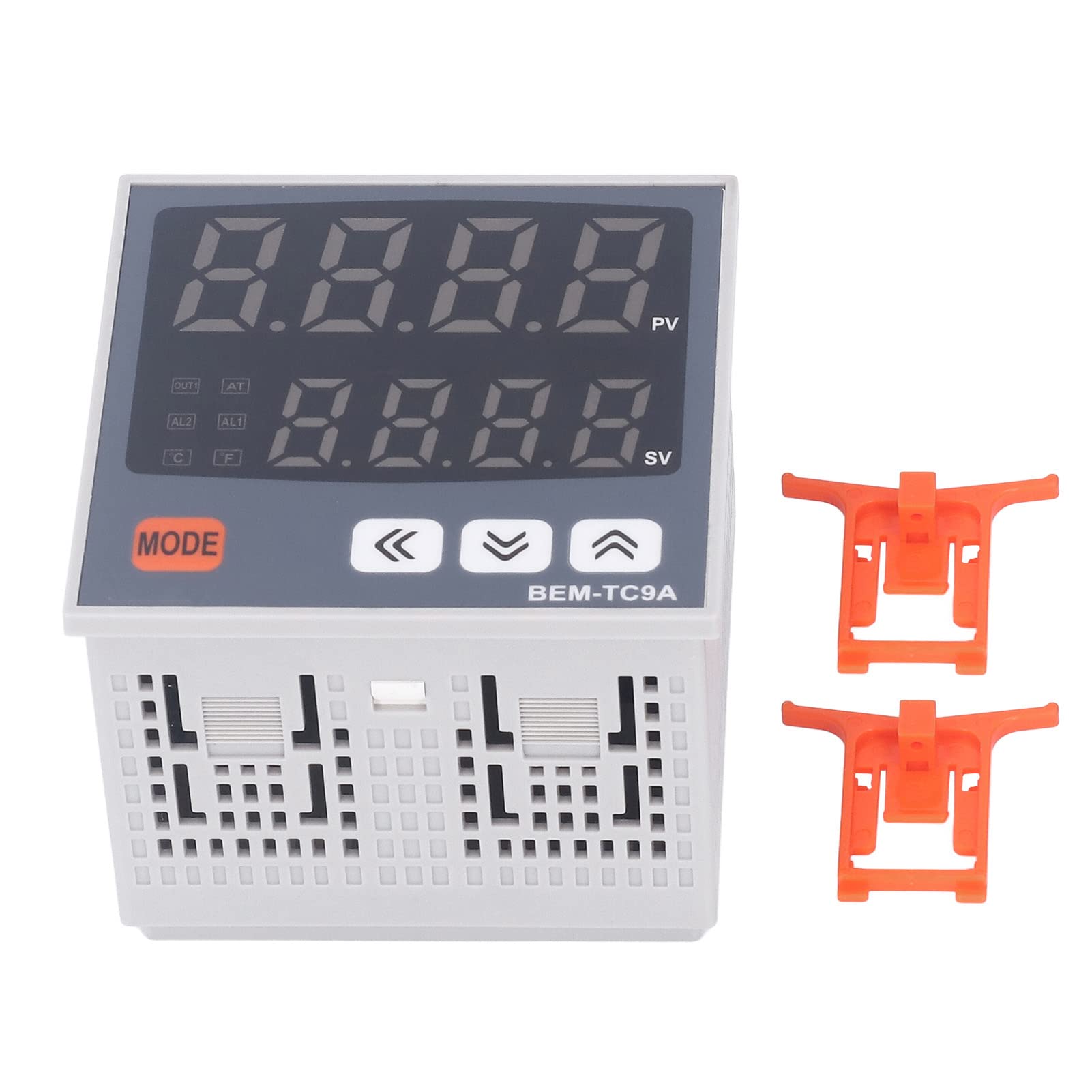 Devan view of the Yuecoom Digital PID Temperature Controller BEM-TC9A, showing the dual LED display and control buttons.