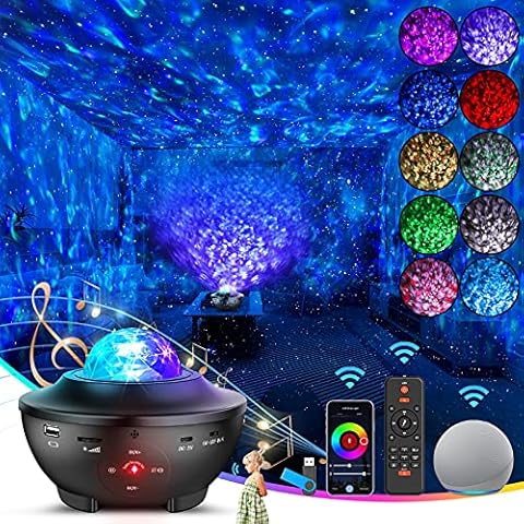WiFi Galaxy Star Light Projector, Starry Night Projector Ceiling Skylight, Ocean Wave Night Light Projector for Bedroom Adult&Kids, Remote& Alexa App Control, Bluetooth Music Projector 10 Modes Timer Cover