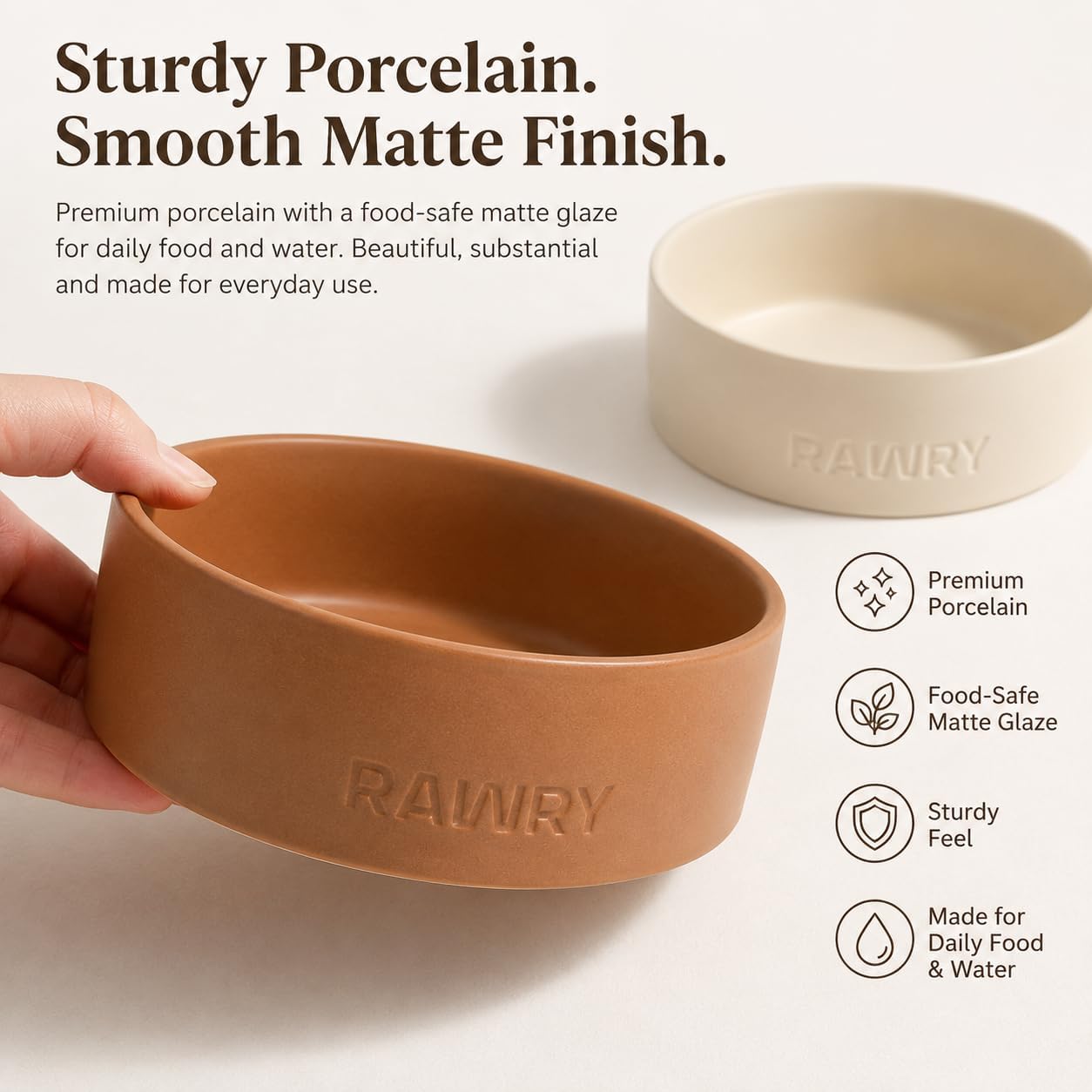 Rawry Ceramic Cat Food Bowl, Food & Water Bowl for Cats & Dogs, 12 oz, Bone image 4