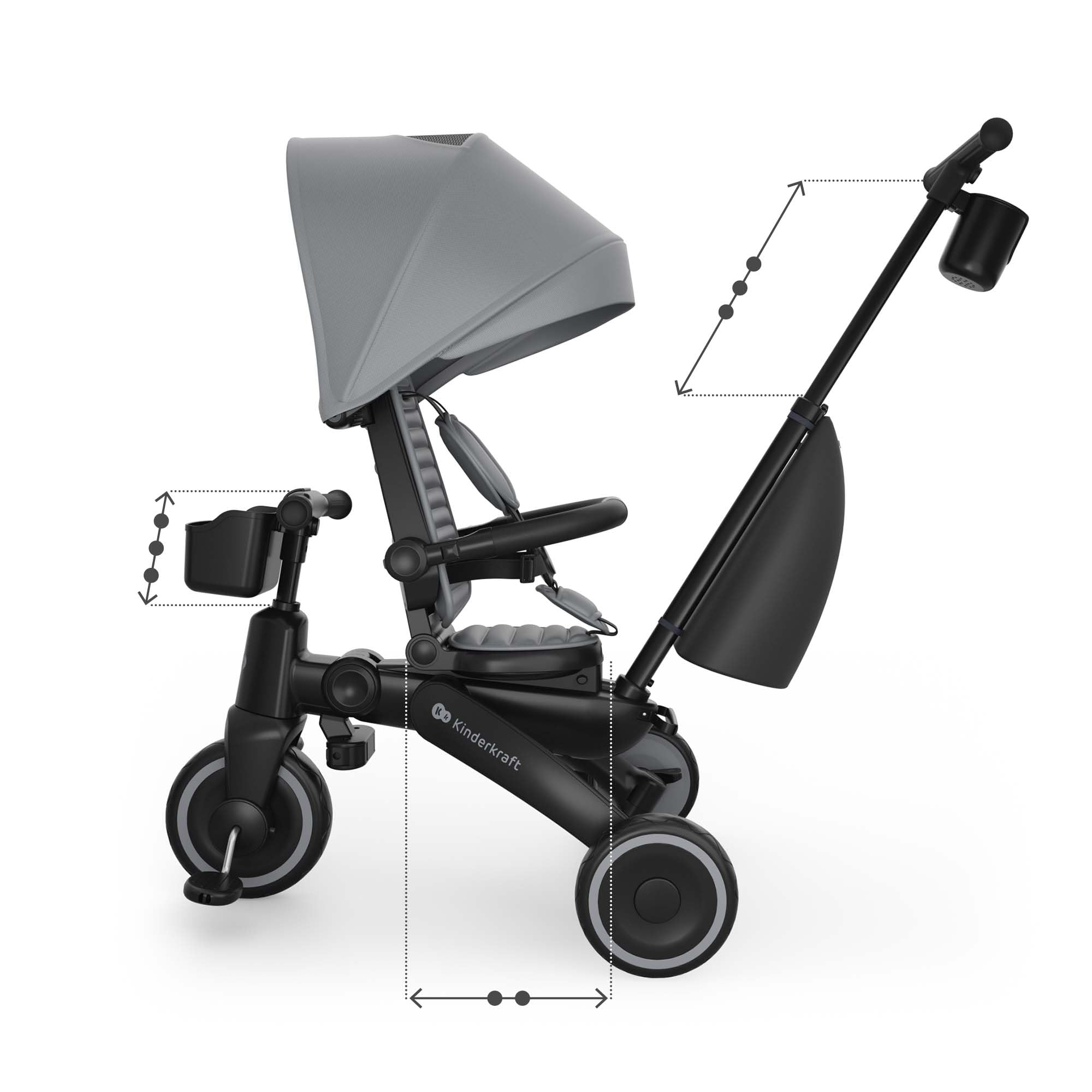 Kinderkraft Jazz 3 Tricycle Pliable, siège Rotatif 360°, Position Semi-allongée Face et Dos à la Route, Canopy UPF 50+, Pliage Compact, dès 9 Mois, Gris