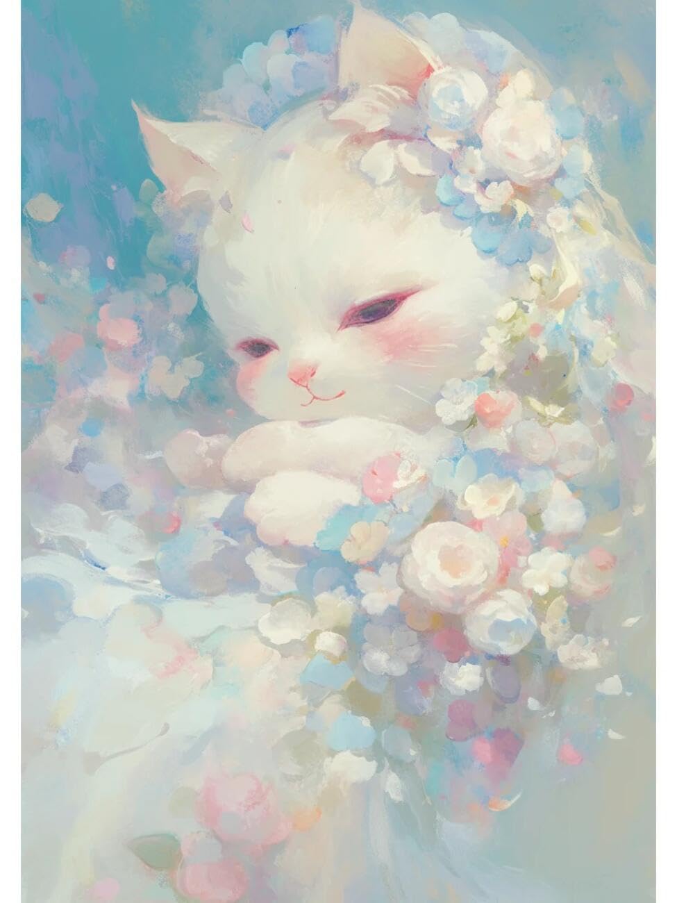 Henypt Cross Stitch Kit Watercolor Cat Animal DIY Arts Aand Craft Kit for Beginners The Elderly with Accessories Handmade DIY/Gifts 14CT 50x70cm