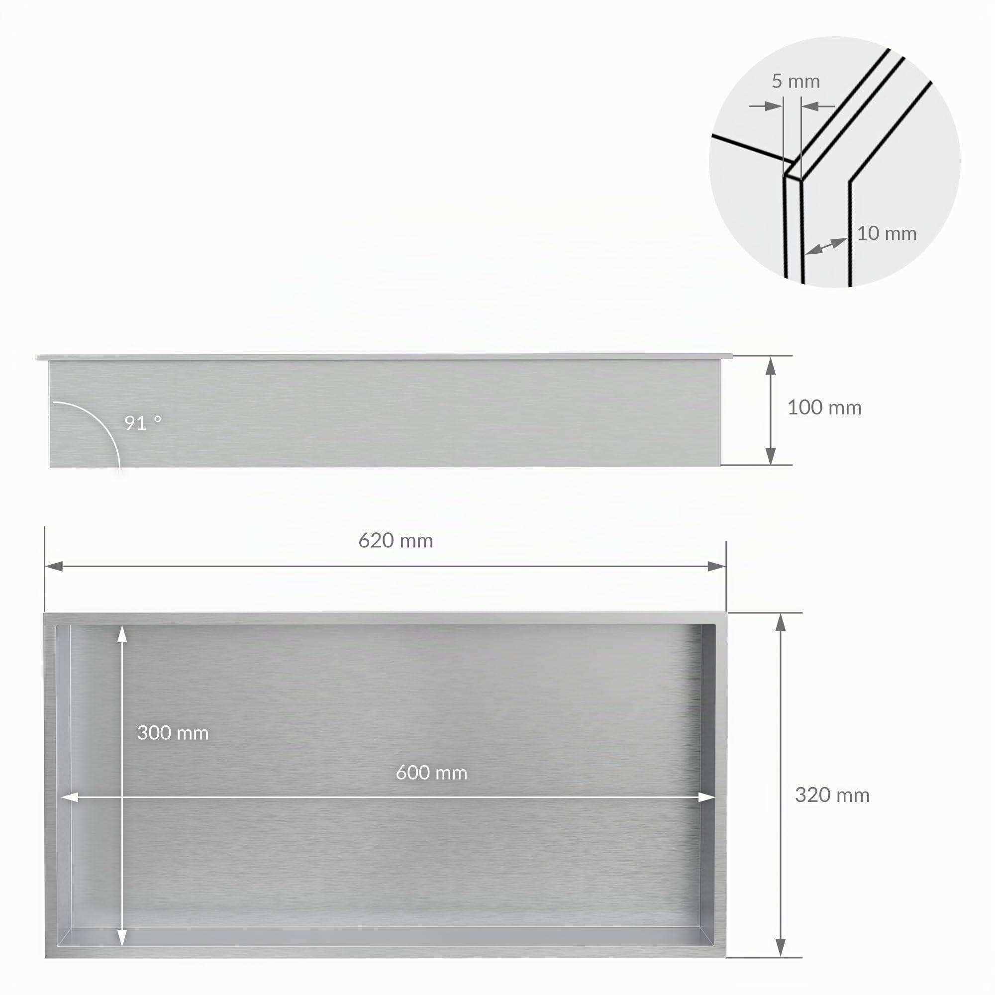 LuxeBath Nicho de Ducha de Acero Inoxidable 60x30x10 cm Plata Marco de Pared Empotrado Alicatable Estante Integrado Instalación Flexible para Almacenamiento Organizador de Utensilios para Baño