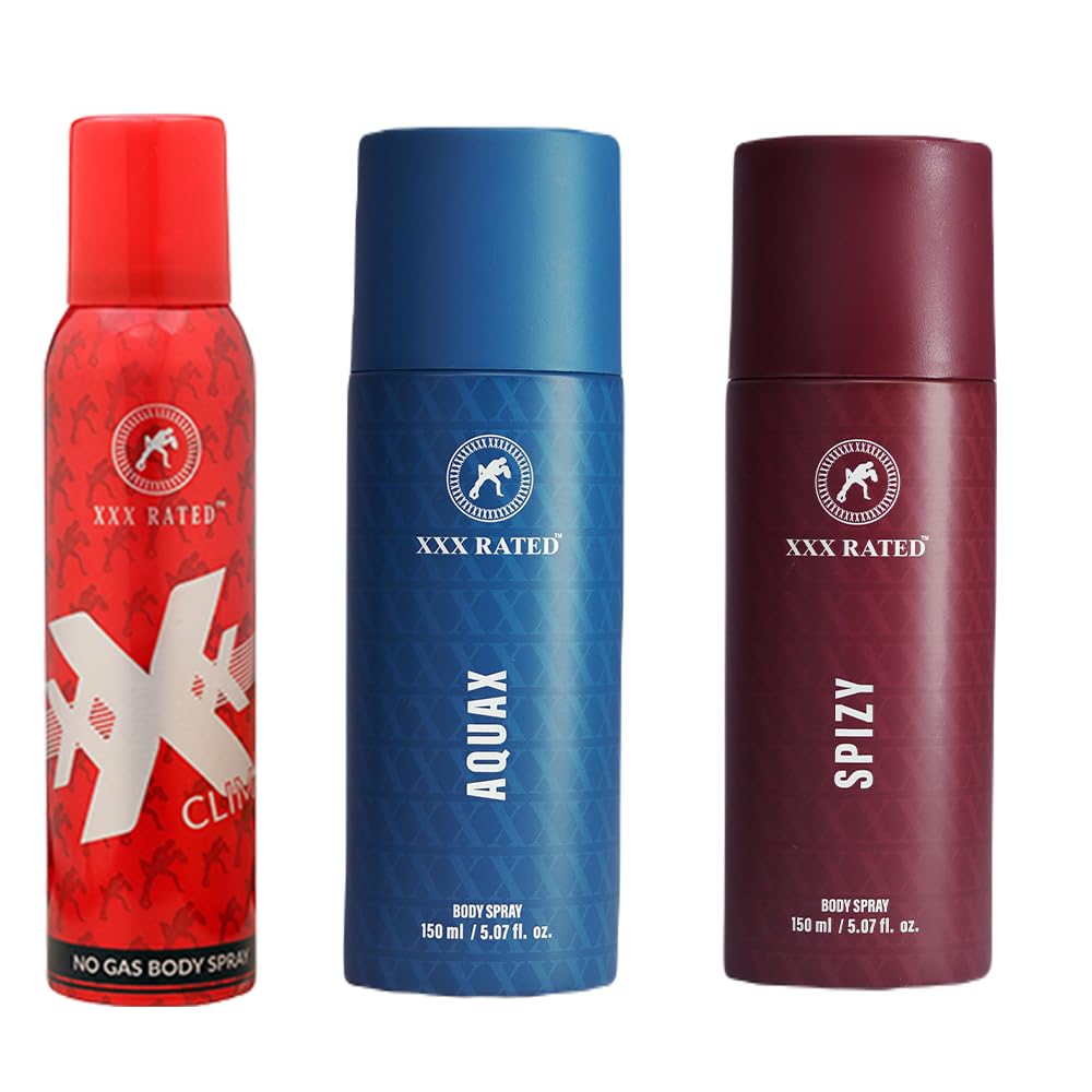 XXX Rated Aqua X, Spizy & Climax No Gas Body Spray Combo | Refreshing, Spicy & Fresh Scent | 150+150+120 Ml-picture-30