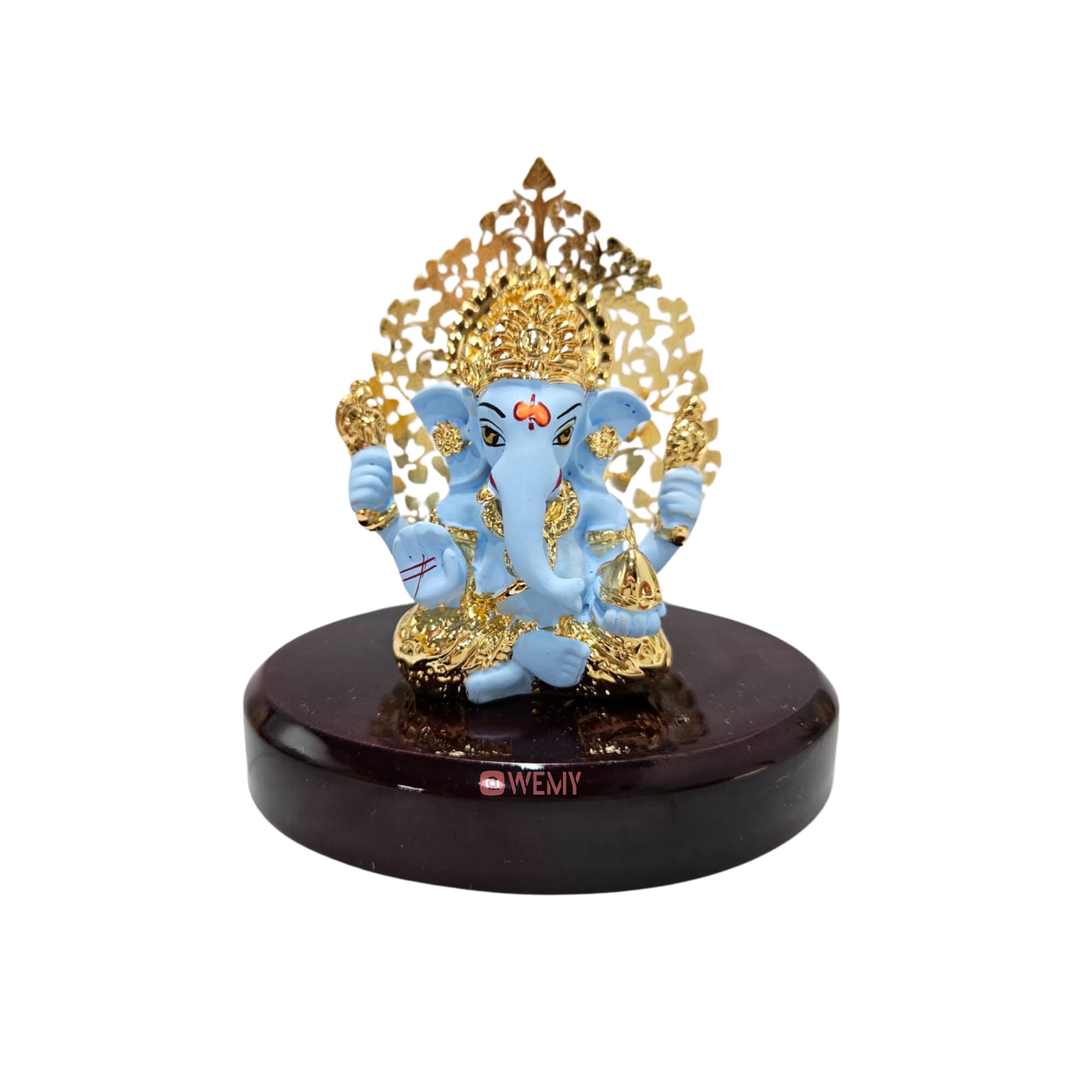 House Of Wemy 24k Gold Plated Ganesh Idol with Kalpavriksh Tree, Blue, 4 x 3 Inches