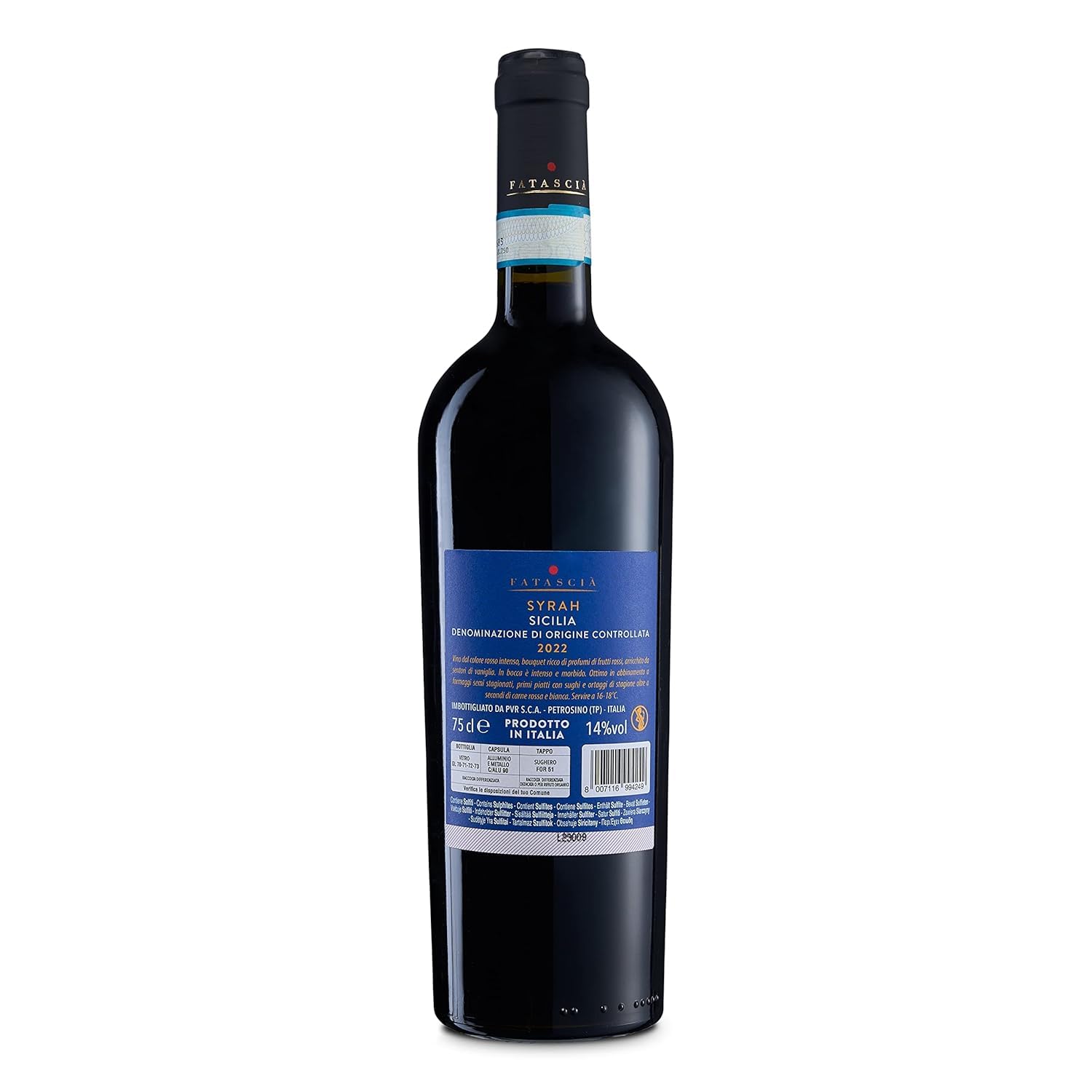 Fatascià Syrah Sicilia DOC, Vino Rosso dal Gusto Intenso e Profumi di Frutti Rossi e di Bosco, Gradazione Alcolica 14% Vol, Confezione con 6 Bottiglie da 750 ml