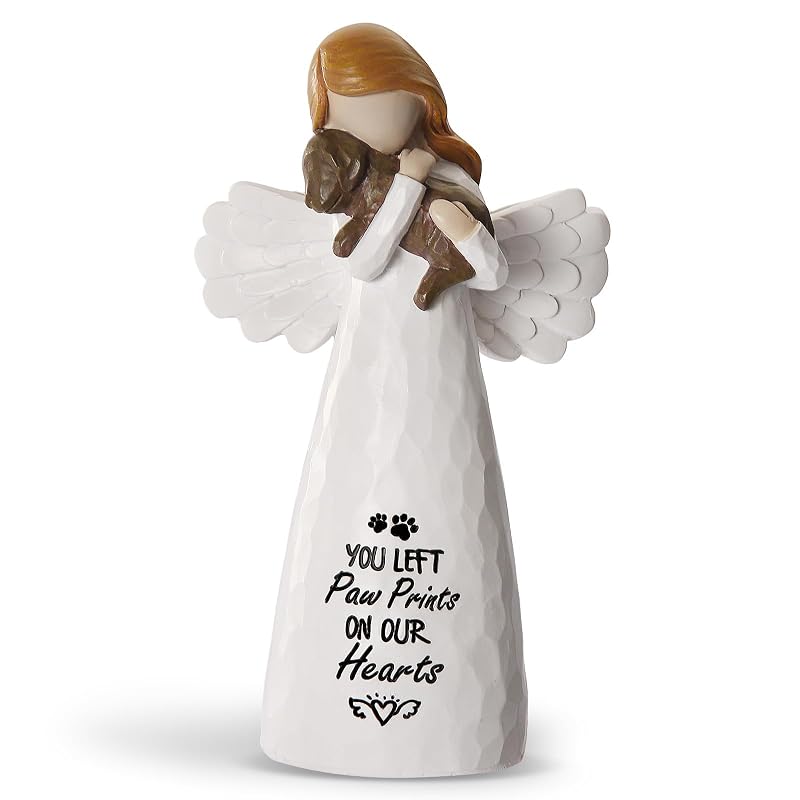 Estatueta Memorial para Cães com Anjo e Cachorro em Resina Miugwp, Branca, 1 unidade