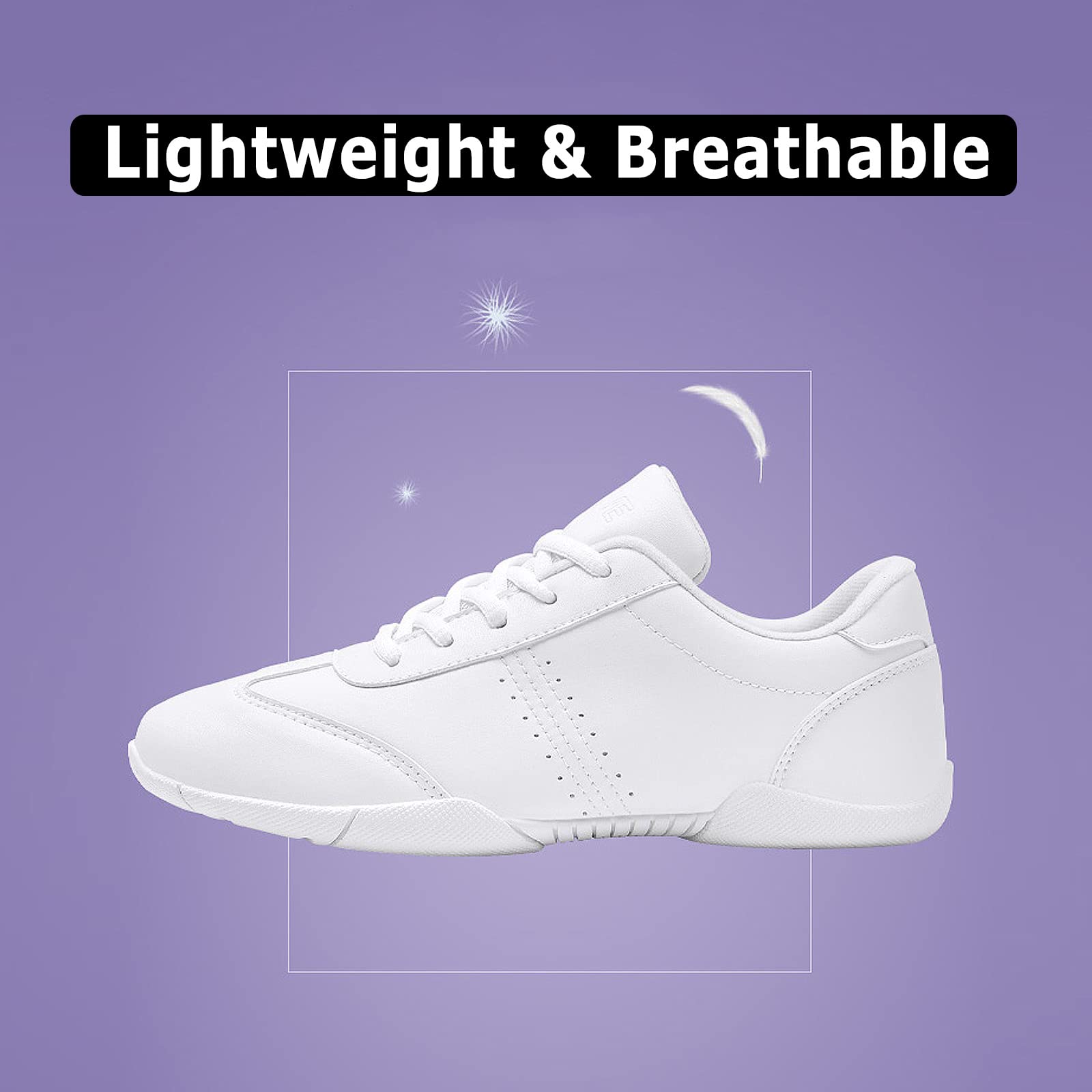 FLIOZY Womens Cheer Sneakers Girls Cheerleading Breathable Dance Shoes White Cheer Shoes Athletic Competition Tennis Sneakers White Leather 42