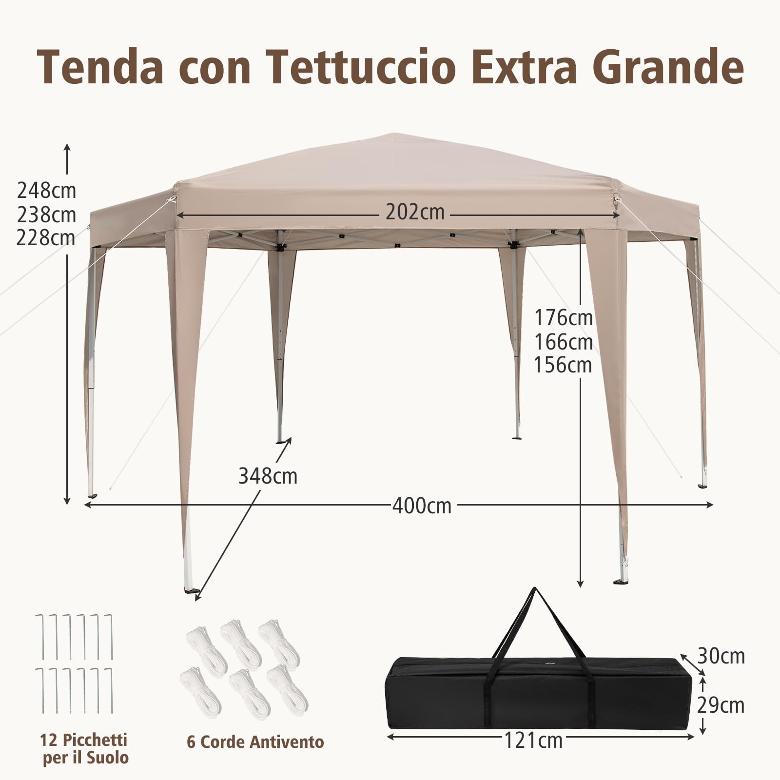 COSTWAY Gazebo Pop-Up Pieghevole 4 x 3,5 m, Gazebo da Giardino Impermeabile, Regolabile in Altezza, Tenda da Giardino con Borsa di Trasporto, per Campeggio e Feste