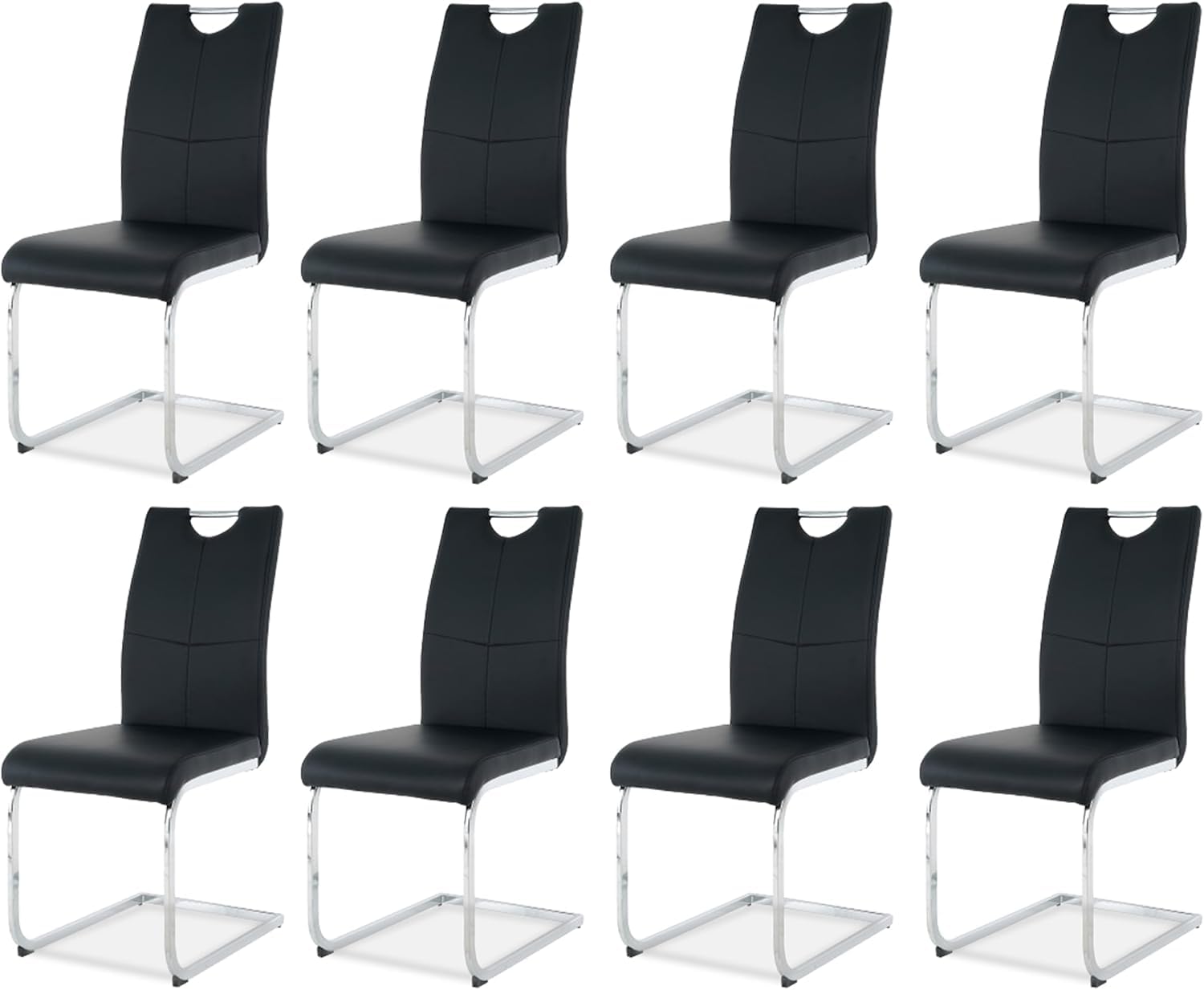 KATBOC Modern Dining Chairs Set of 8 PU Faux Leather High Back Upholstered Chairs with Silver Metal Legs for Kitchen Dining Room, Black