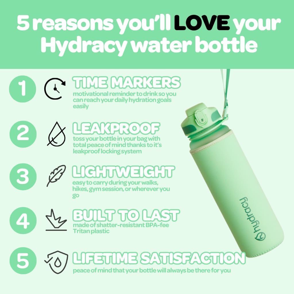 Hydracy Water Bottle with Time Marker -Large BPA Free Water Bottle & No Sweat Sleeve -Leak Proof Gym Bottle with Fruit Infuser Strainer & Times to Drink -Ideal for Fitness Sports & Outdoors - Image 2