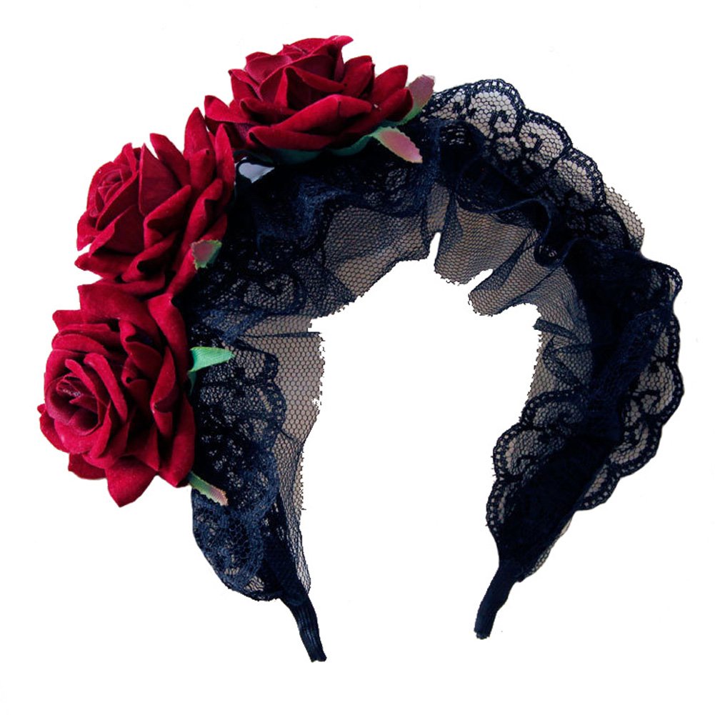 Aiklin Women's Halloween Wide Headband Black Lace Gothic Style