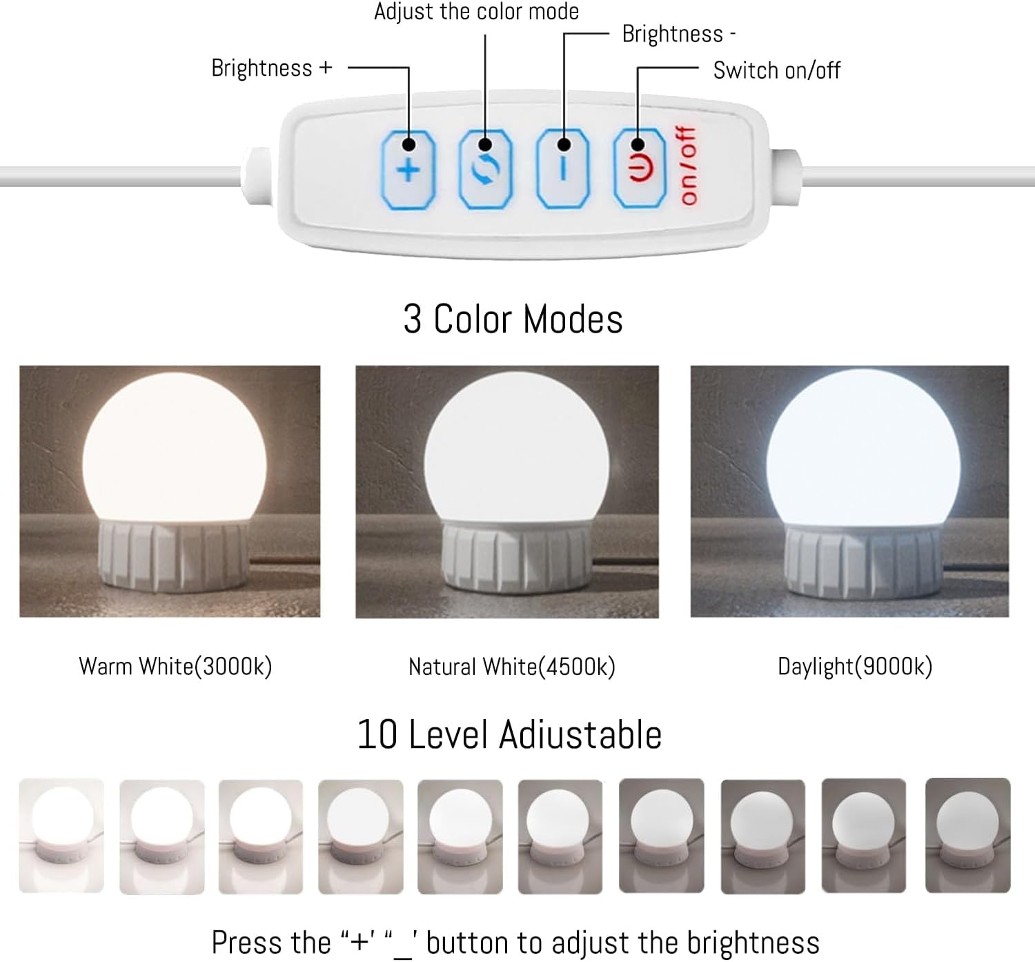 LED Vanity Lights for Mirror Hollywood Style USB Fill Light Adjustable Color and Brightness Mirrors Lights Stick on Makeup Table,Bathroom,Dressing Room (No Mirror Include) (14 Bulbs)