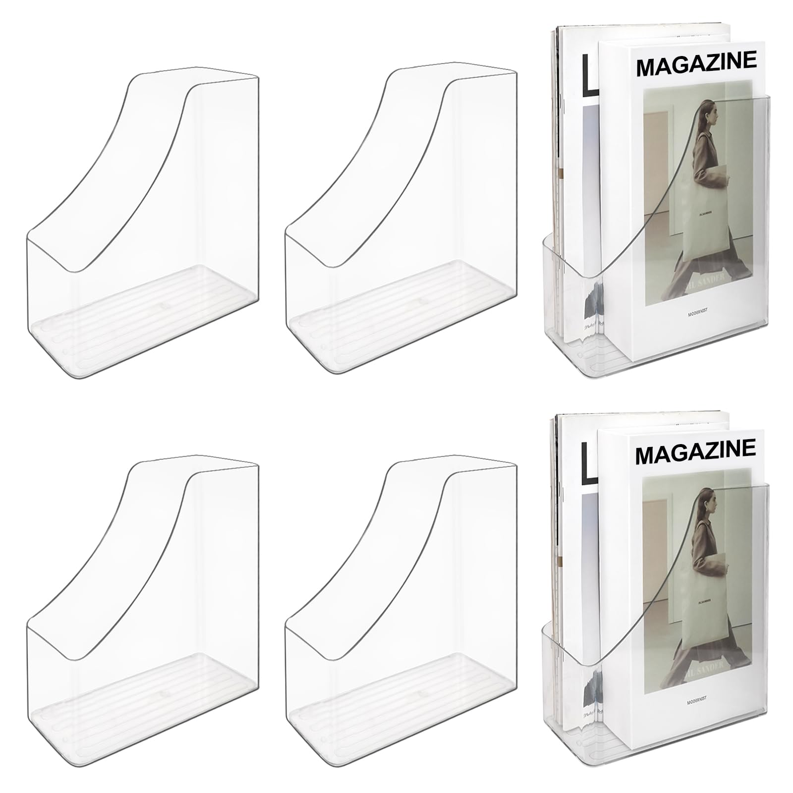 6 Packungen Acryl Zeitschriftensammler, vertikaler Aktensortierer, Buchhalter, Zeitschriftenständer, Schreibtischordner, Organizer für Bücher, Dokumente, Ordner, Umschläge, Heimbüro