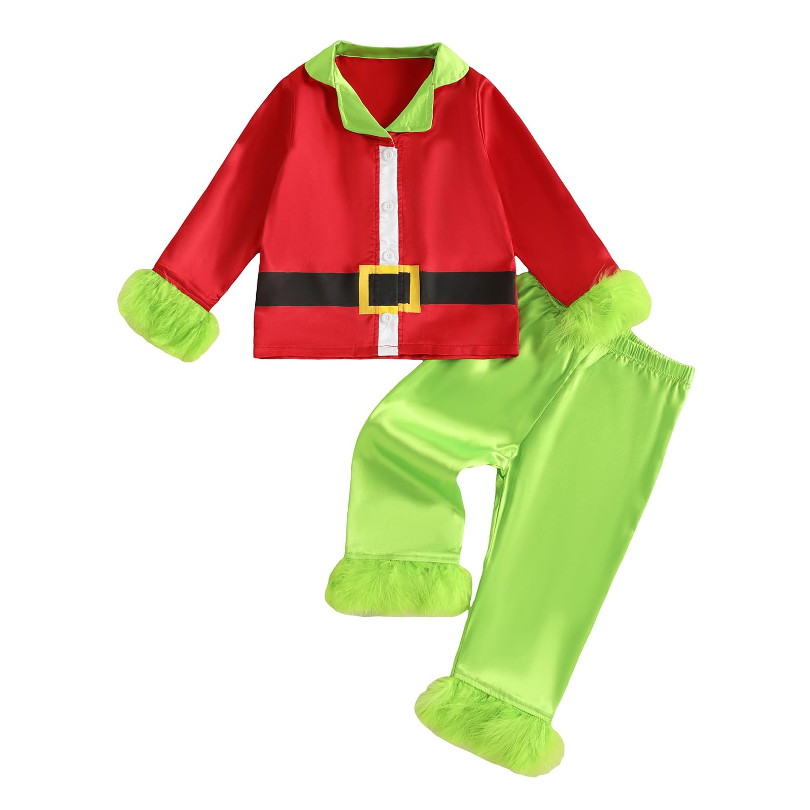 Ayalinggo Toddler Kids Girl Christmas Pajamas Baby Green Satin Silk Button Down Shirts Jammies Xmas Matching Pjs Outfits
