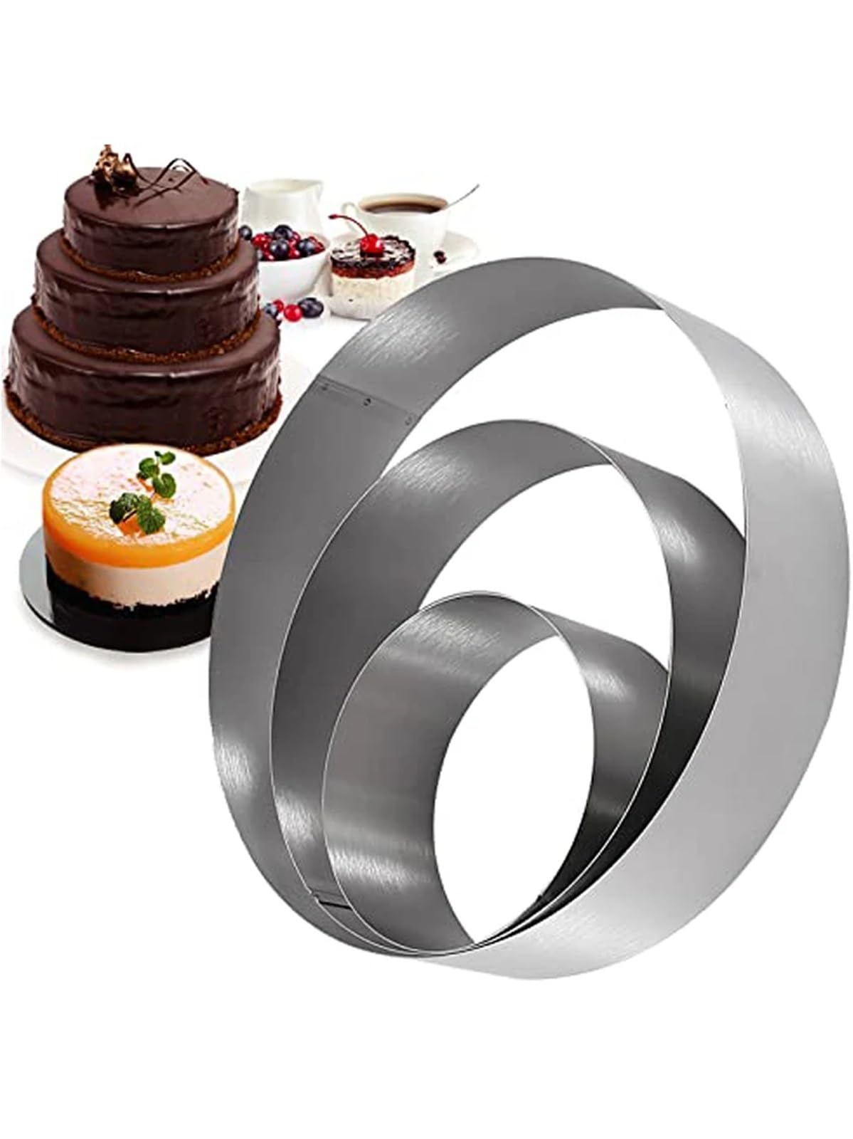Anneau à gâteau en Acier Inoxydable, 3 pièces, Anneaux de Crumpet étain avec Surface polie, Tour inférieure, Moule Tarte pour La Pâtisserie Et La Cuisine(Round)