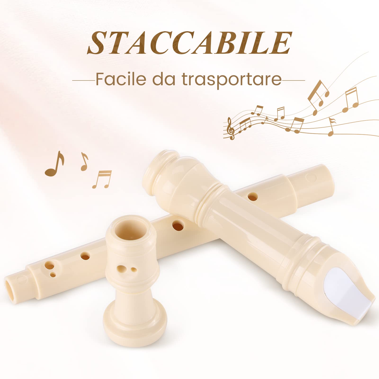 VLVEE Flauto Dolce per Principianti, a 8 Fori, Per Bambini per Diteggiatura Tedesco, Incluso Pacchetto Esterno, Stick per la Pulizia del Flauto e Manuale di Istruzioni, Bianco
