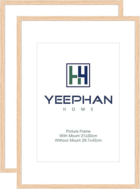 A3 OAK Photo Frame Natural Wood Color 42x29.7cm Picture Frames Set of 2 With Mount for A4(21x30cm) Picture Frames Certificate Frame or Poster Frame with Perspex Front for Wall Mount