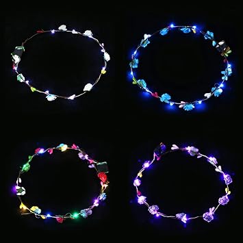4 Pcs LED Flower Crown Headband, Lighted LED Hair Bands, LED Crown Headbands Light Up LED Flower, Headband for Christmas, Halloween, Lighted Party, Wedding Decorations