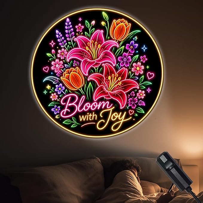 FLFGIDD Portable Projector Lamp USB Powered Floral Bloom with Joy Pattern for Home Ambiance in Your Living Room Bedroom and Kitchen