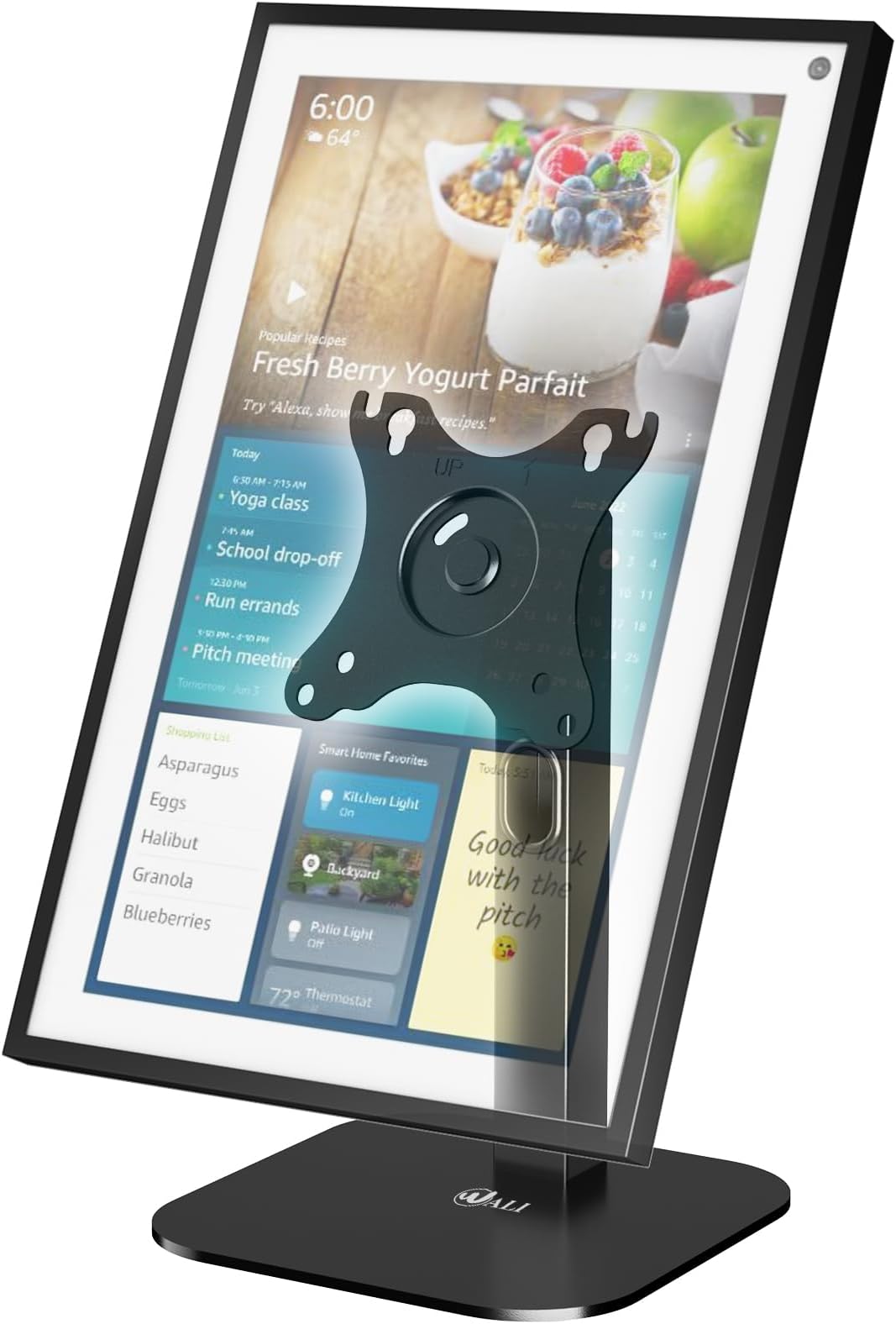 WALI Desktop Stand for Echo Show 15, Swivel and Tilt Mounting Bracket, 360 Degree Screen Rotation for Alexa Echo Show 15, Holds up to 5.5lbs (ECS002), Black