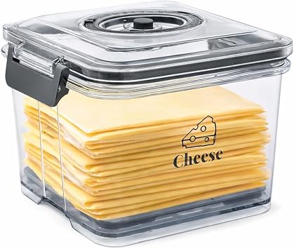 Cheese Container for Refrigerator,Cheese Keeper with Draining Basket and Time Recording,Cream Block Shredded Cheeses Storage Box,Sliced,Grated,Cheddar Cheeses Box For Fridge,kitchen Organizer
