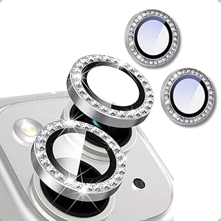 Lente Câmera Strass Proteção Película Compatível iPhone 14/15 E 14 Plus /15 Plus Kit (Prata)