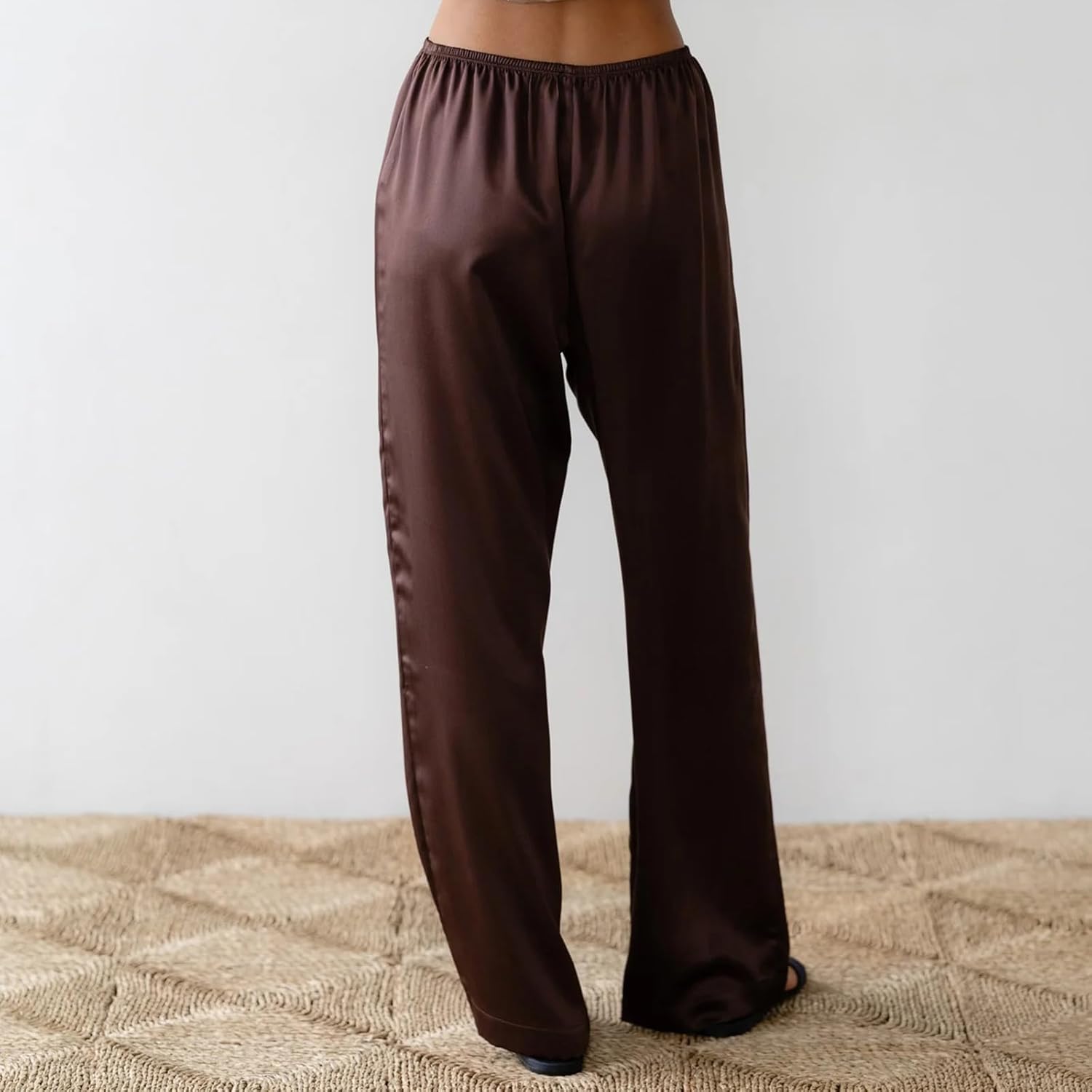 Women Y2K Satin Wide Leg Pants Elastic Waist Solid Color Silk Wide Leg Lounge Pants Office Ladies Work Trousers - Image 5