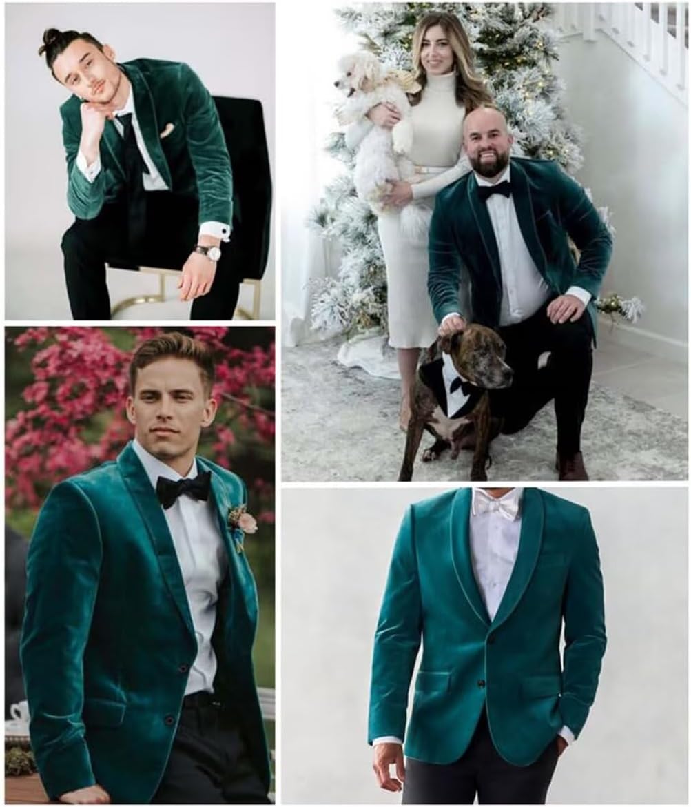 Mens Velvet Shawl Lapel Blazer Jacket Slim Fit Fall Winter Casual Sport Coat for New Year Party Dinner