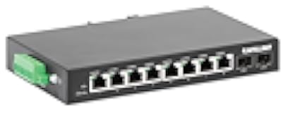 Intellinet 8-Port Industrial Gigabit Ethernet Switch with 2 SFP Ports – IP40 Rated Metal Housing, Desktop DIN-Rail Mount in Harsh Places - 3 Yr Mfg Warranty-508827