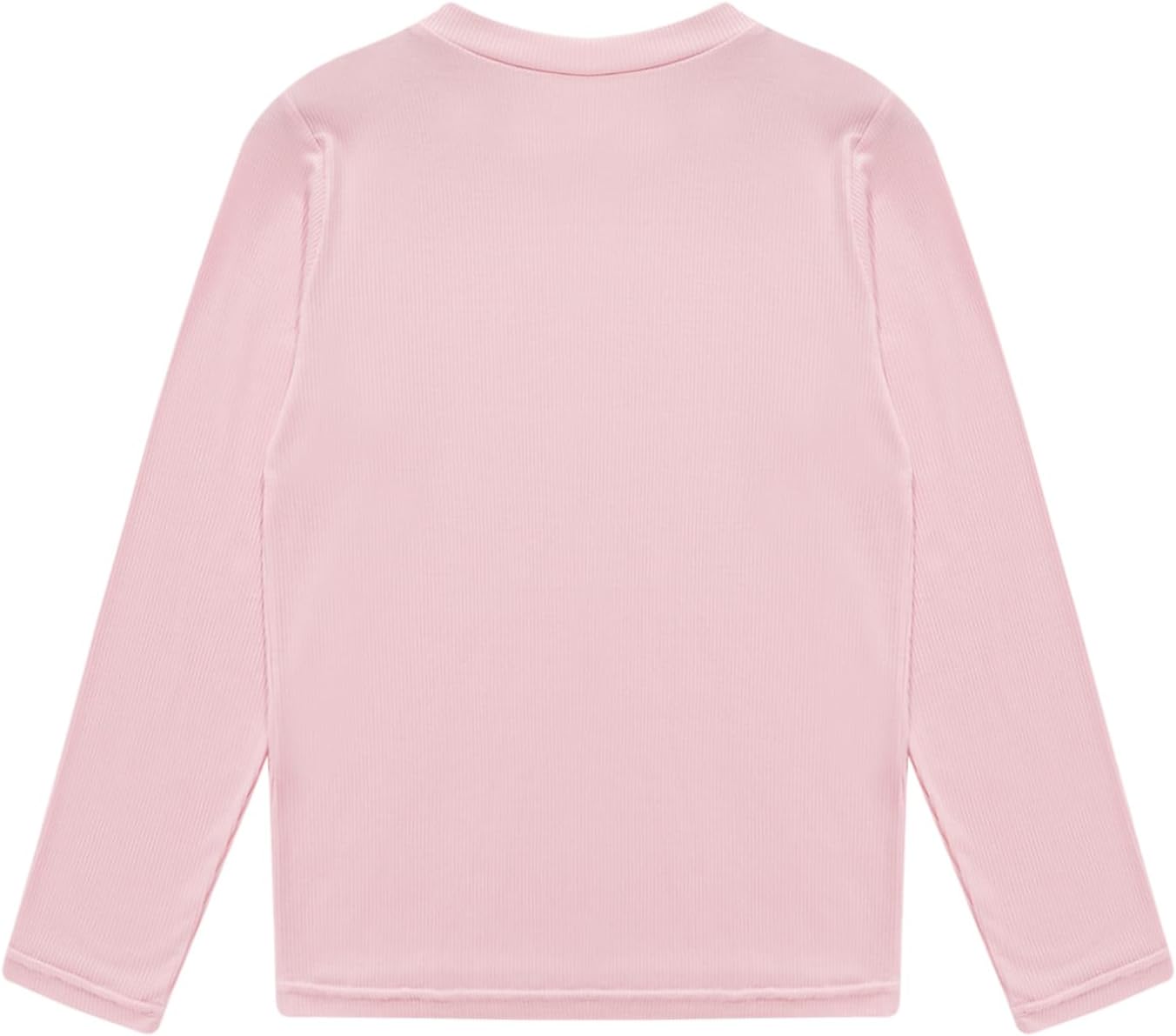 Kaerm Kids Girls Ribbed Round Neck Warm Tops Solid Color Basic Long Sleeve Thermal Underwear Tops Athletic T-Shirt Tees