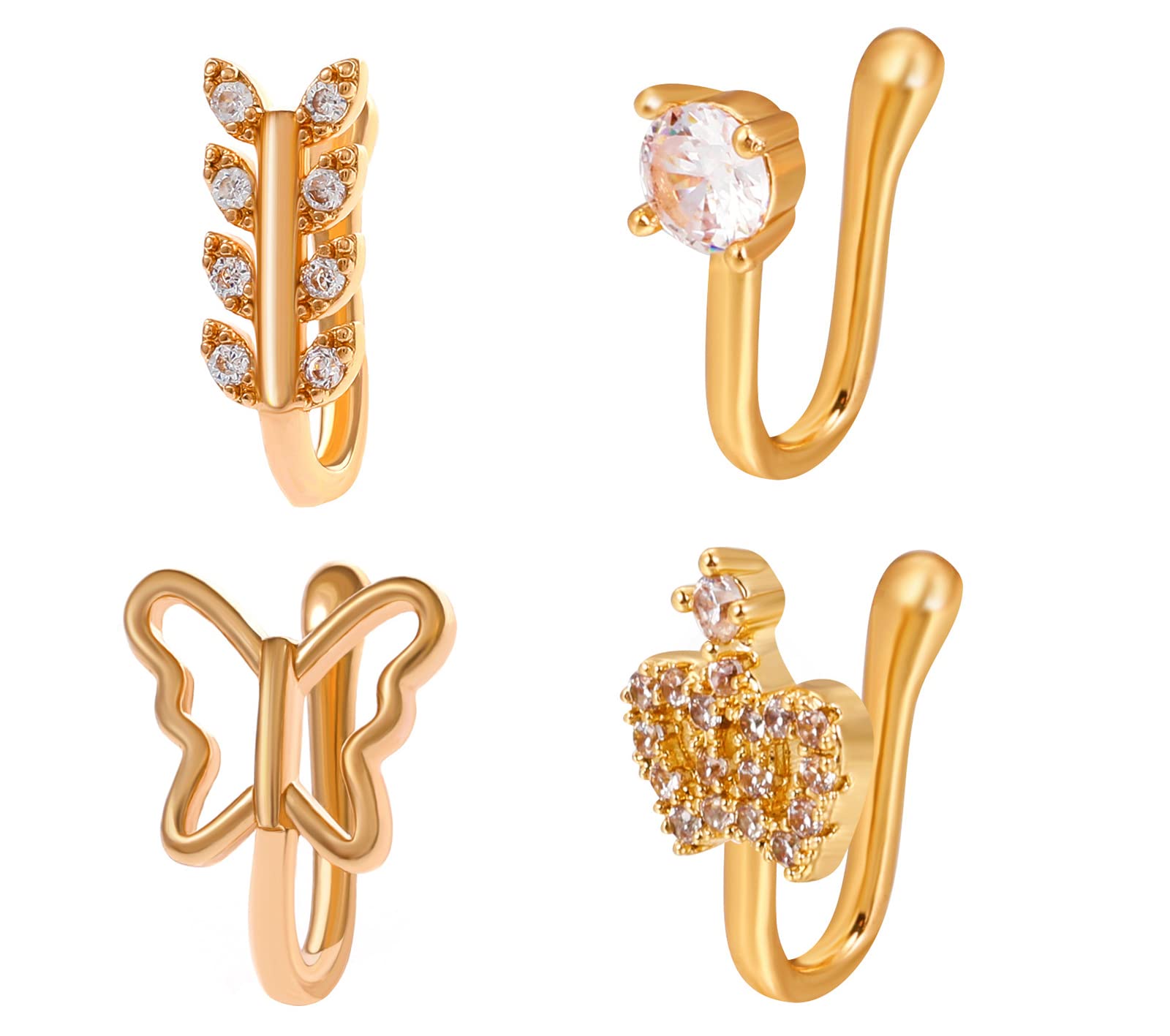 EVNOI 4Pcs Fake Nose Rings Hoop Stainless Steel CZ Inlaid Nose Cuff Non Piercing Clip on Nose Ring for Women Men