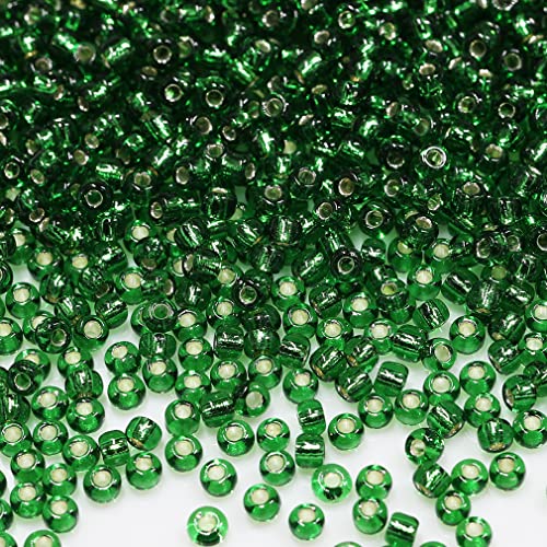 Bala&Fillic Dark Green Sliver Lined Color Size 3mm Seed Beads About 3600pcs/100Grams in Bag, 8/0 Glass Craft Beads for Making Bracelet and Necklace (Sliver Lined Dark Green)