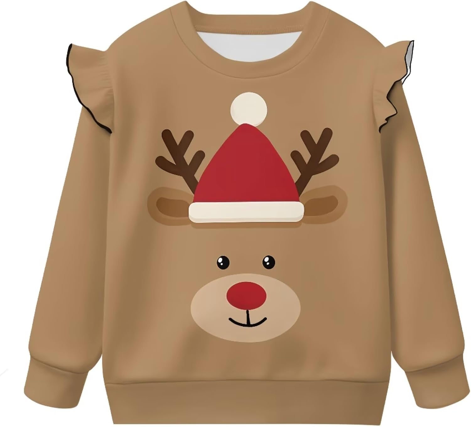 Kids Christmas Sweatshirts Girls Soft Girls Shirts Size 1-8 Years Long Sleeve Ruffle Shoulder Top