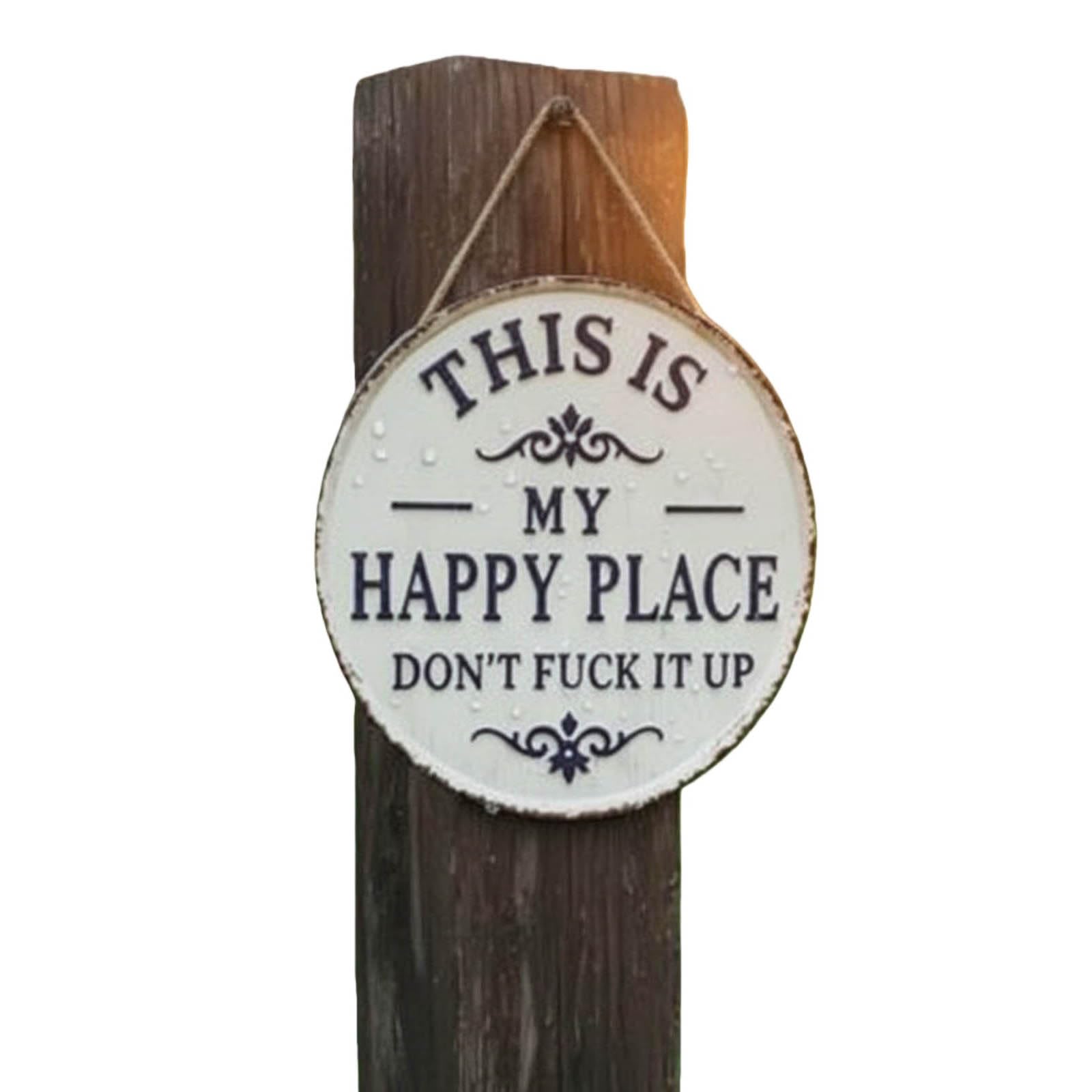 Znak Vintage Happy Place Metalowy Tablica Dekoracyjna Retro, Zabawny napis na drzwi i ścianę, Dekoracje ogrodowe i patio, Humorystyczny gadżet na prezent