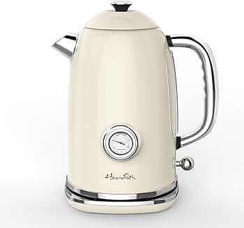 Harriet Electric Kettle, 1.8L Hot Water Boiler Electric with Thermometer, 1500W Stainless Steel Electric Water Kettle with LED Indicator, Auto Shut-Off & Boil Dry Protection, Beige White