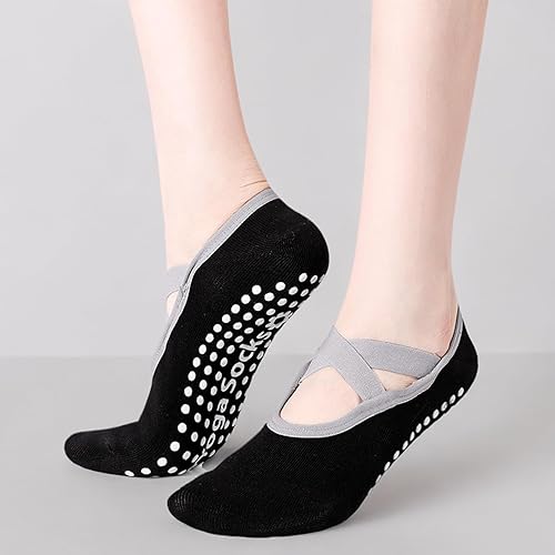 Miniatura 7 de Minmex Calcetines de yoga - 1 par de calcetines antideslizantes para mujer, talla única, calcetines deportivos de fitness