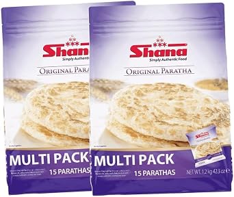Shana's Original Paratha Multipack 15's Authentic Flaky Layered Flatbread Ready to Cook Indian Bread 1.2kg Pack of 2