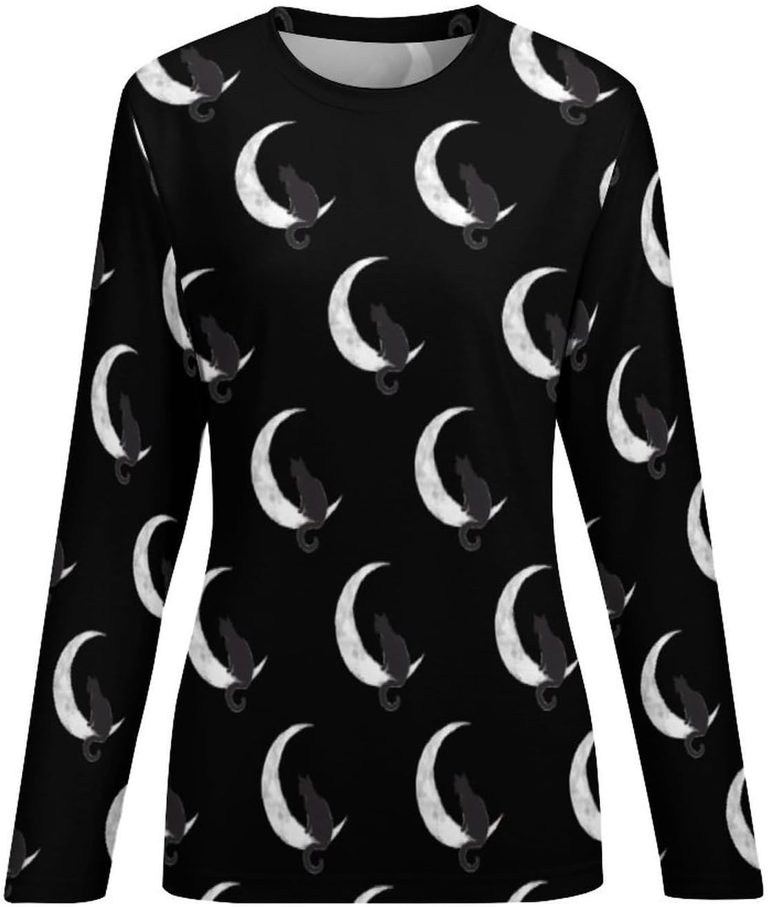 Black Cat And Moon Women's Pajama Top Sleepwear Pajamas Sleep T-Shirt Long Sleeve Shirt Crewneck Tee