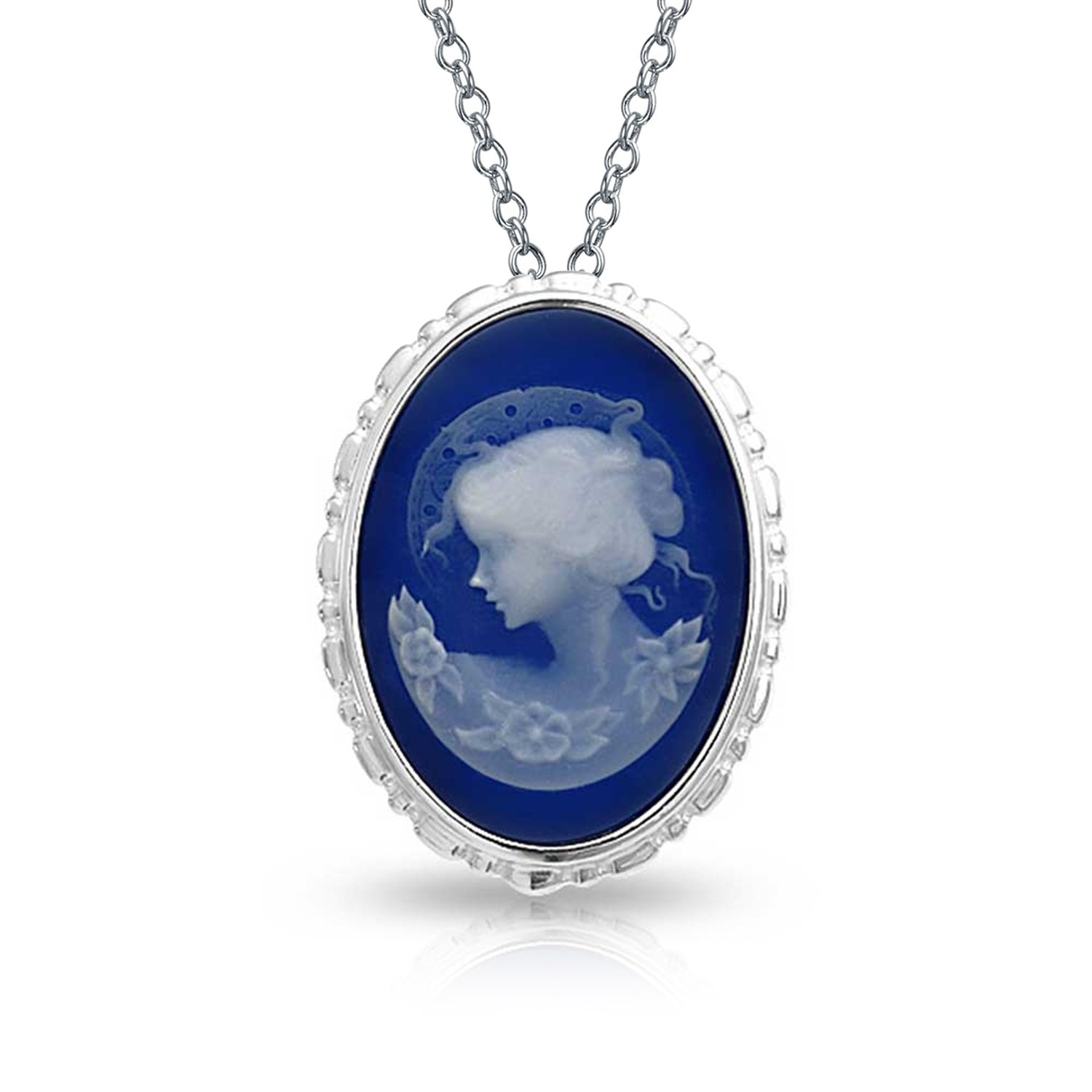 Bling JewelryBling Jewelry Classic Antique Vintage Style Red Blue Black White Carved Oval Framed Victorian Lady Portrait Cameo Pendant Brooch Necklace Stud Earrings For Women .925 Sterling Silver