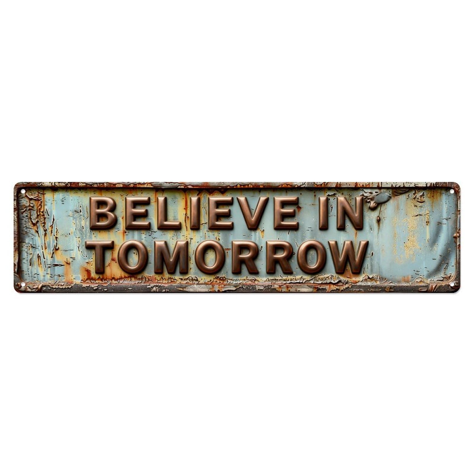 Iageret Vintage Believe In Tomorrow Sign Pattern Metal Tin Sign Retro Wall Decor, Bar Garage Cafe Kitchen Home Wall Art Poster Decoration 4X16inches