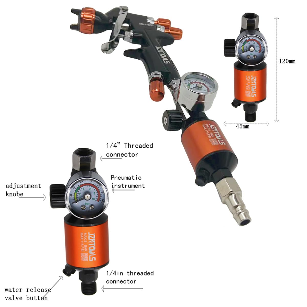 Mini pistola pulverizadora HVLP con taza de 250 cc, herramienta neumática profesional de pintura de aire para reparación de automóviles, kit de pintura con 3 boquillas (0,8/1,0/1,2 mm)