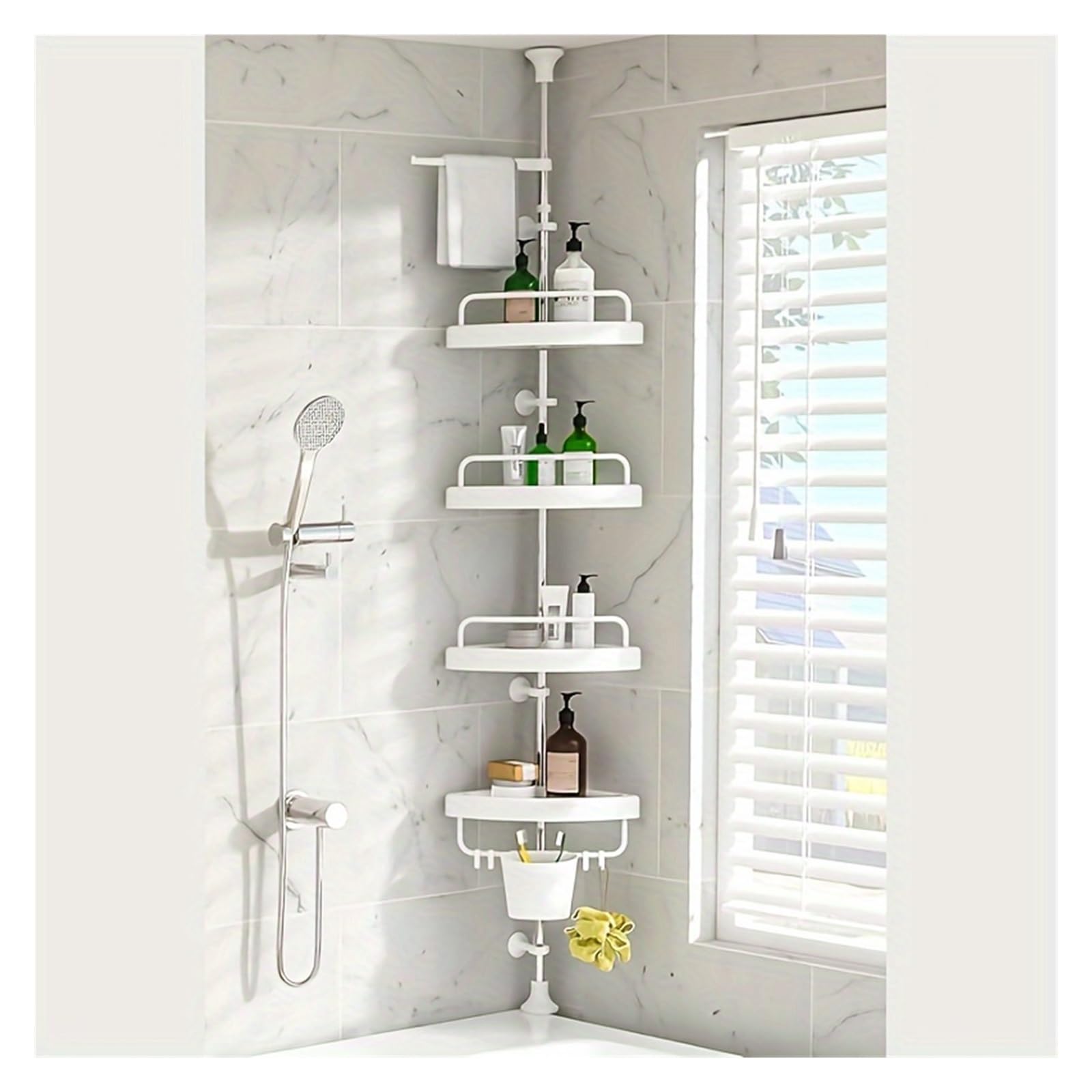 ljjymx Rust Proof Shower Caddy Corner Tension Pole Adjustable Height 4 Tier Shelf Bathtub Organizers And Storage Includes