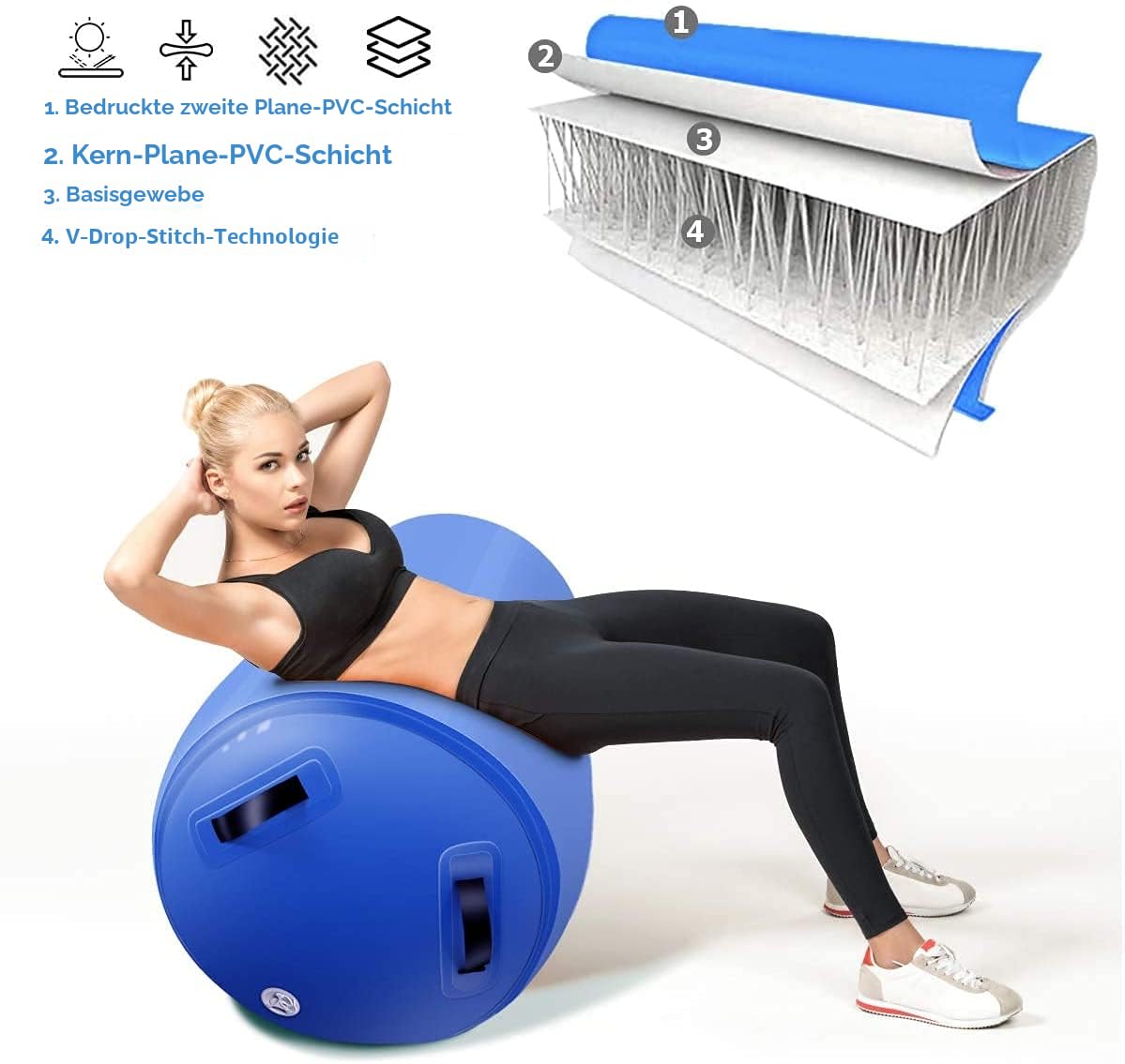 Air Rolle Turnen GymnastikMatte 60 75 90 CM Aufblasbare Air Barrel Gymnastik Tumbling Matte mit Pumpe für Handfeder Hinten Training/Heimgebrauch/Yoga/Fitness…