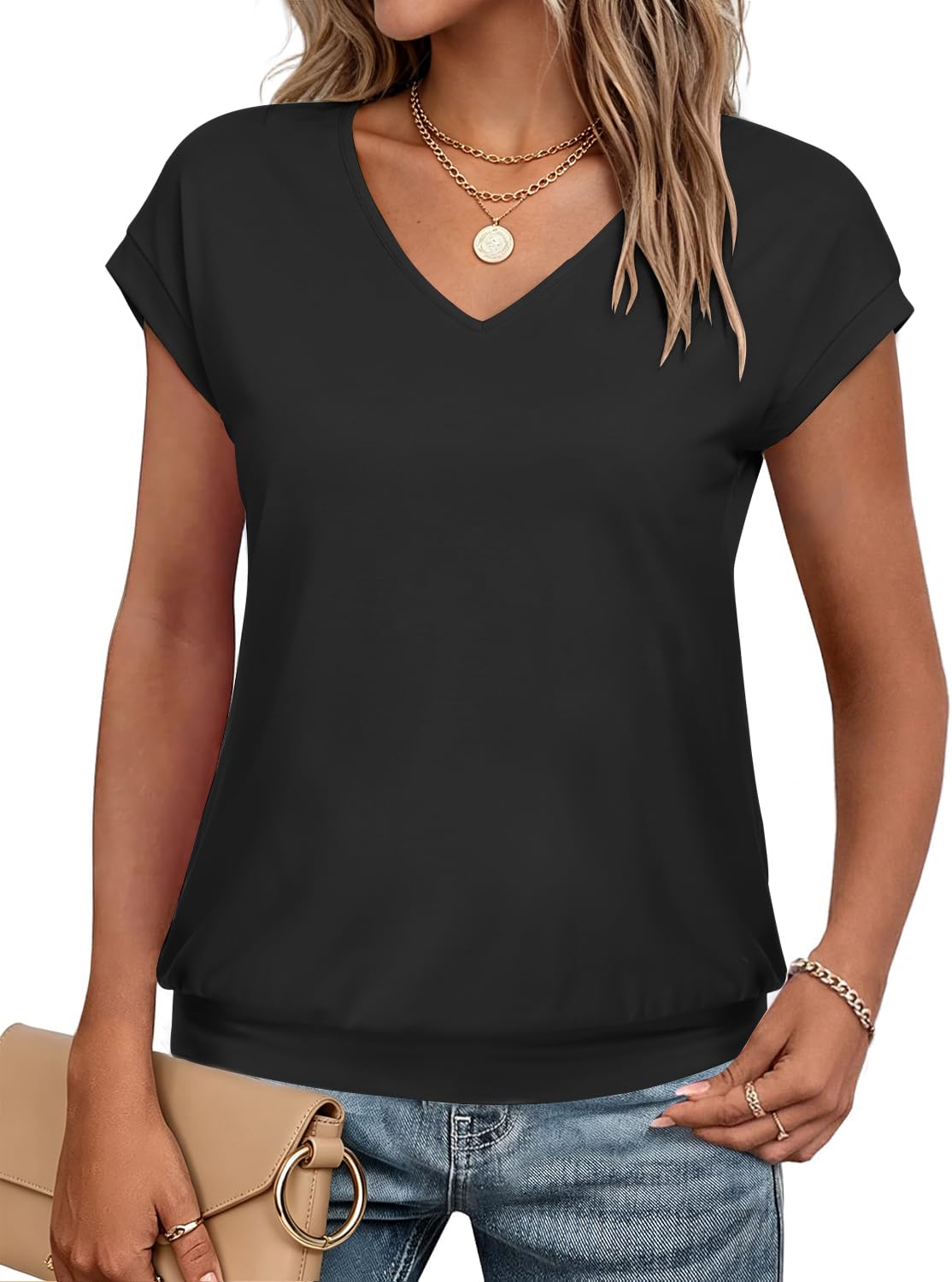 Sialois V Neck Cap Sleeve Top Women Banded Bottom T Shirts Fashion Blouse Summer Spring Beach Vacation Outfits Clothes 2026 - 70% off