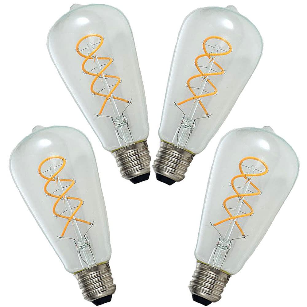 Ruihua E27 4W ST64 Vidrio Transparente Blanco Cálido 2700K Bombilla en Doble Espiral Flexible Bombillas de Filamento LED Vintage(Equivalente a 40W)400LM No Regulable Edison LED Lámpara(4Paquetes)