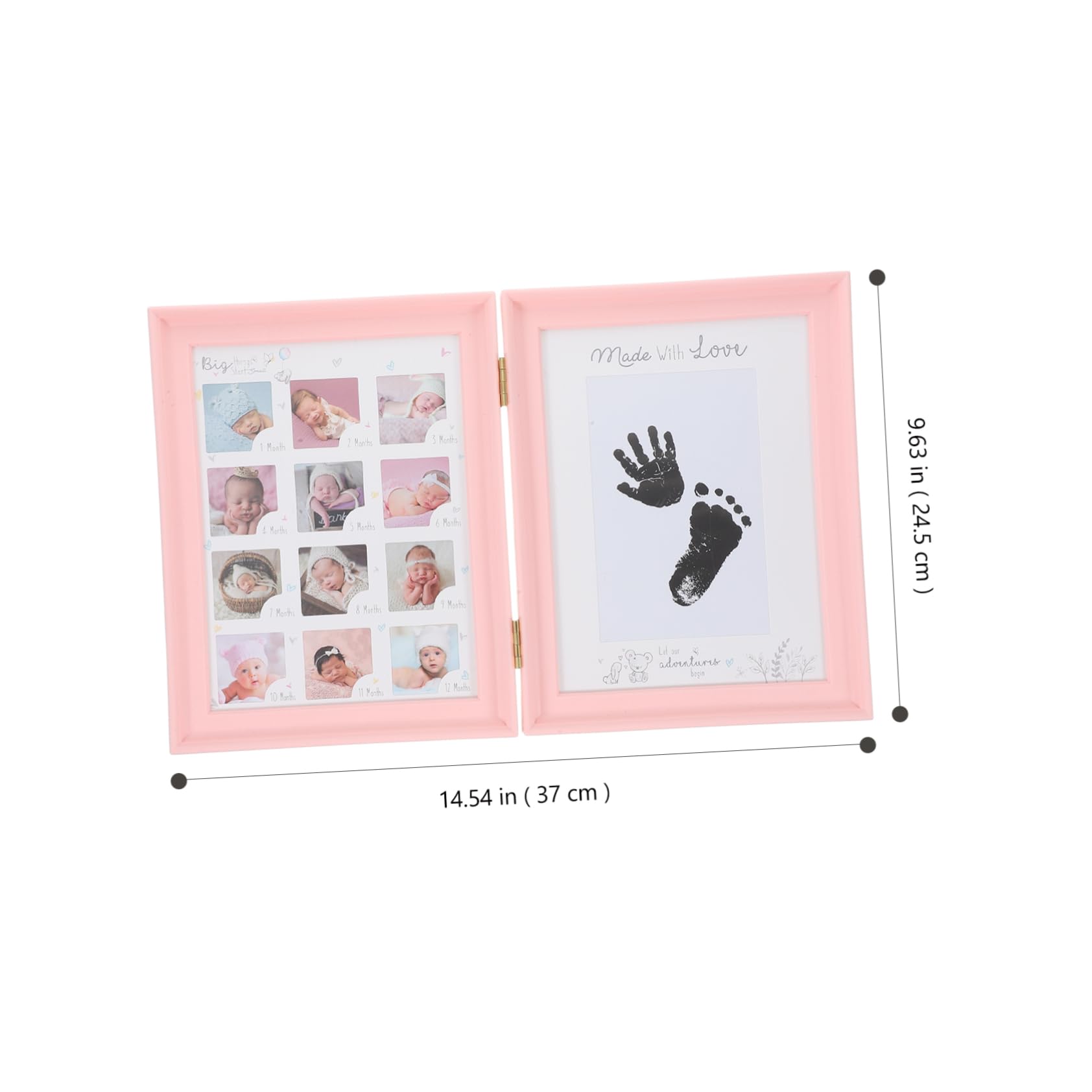 Cornice Ricordo Crescita Bebè Rosa, Doppia Apertura, Kit Impronte Mani e Piedi, in Plastica Pvc e Cartone, Regalo Nascita e Compleanno