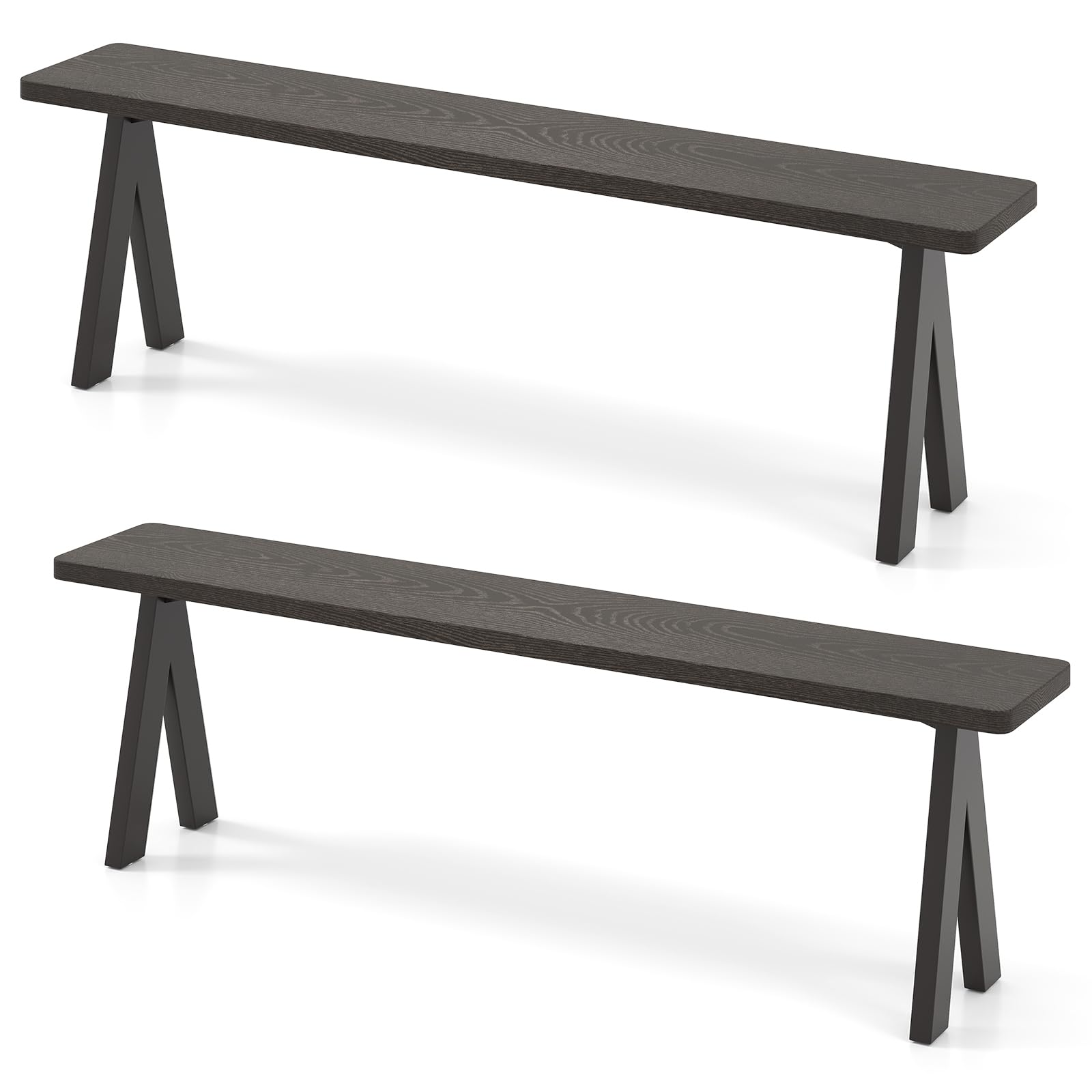 COSTWAY 3-Seater Garden Bench Set of 2, 150cm Extra Long Rustproof Metal Patio Loveseat, Outdoor Dining Bench Seating for Balcony Lawn Yard Porch, 360kg Load Capacity
