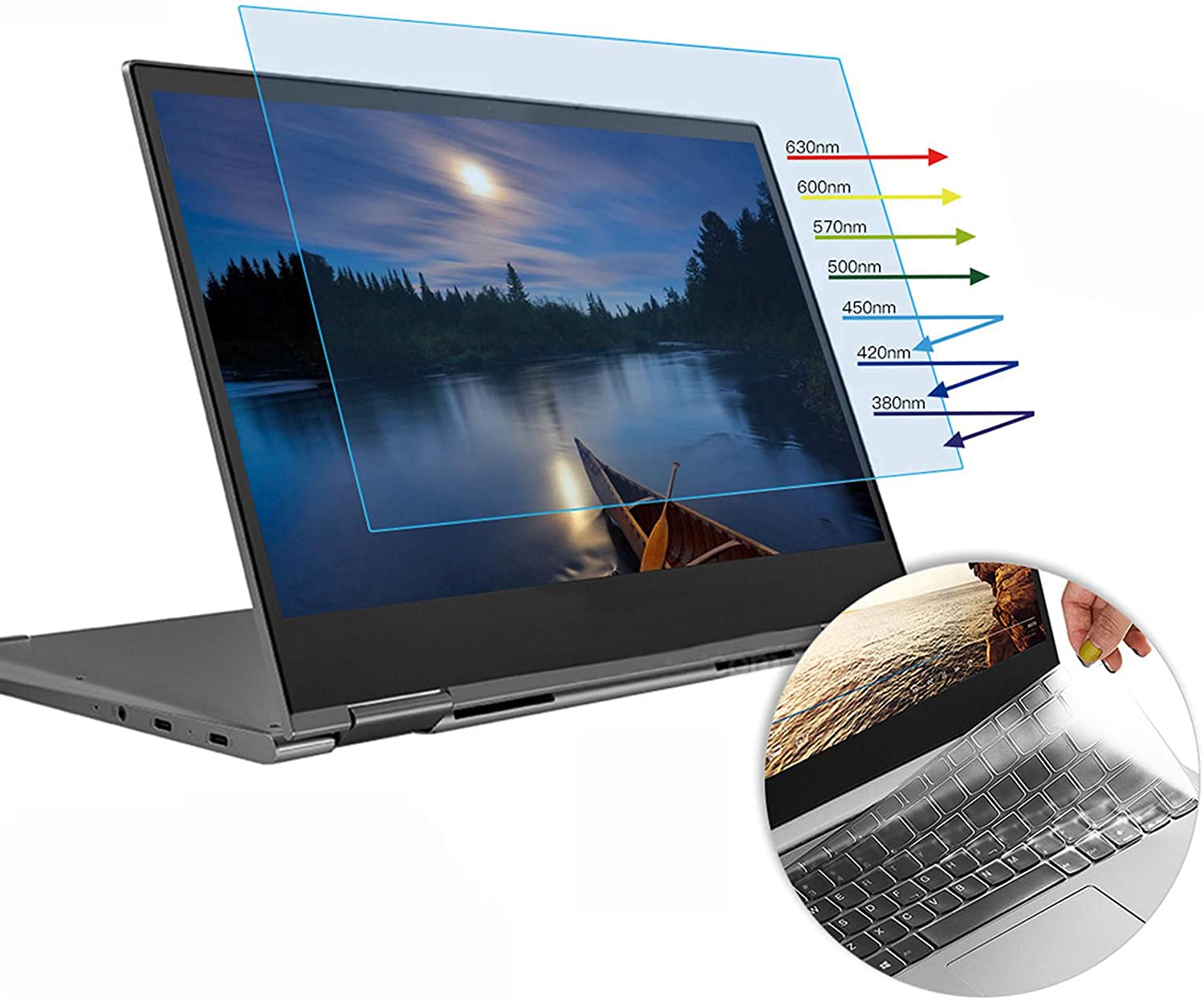 CaseBuy Anti-Blue Anti-Glare Light Screen Protector Filter Compatible Lenovo Yoga 930 C930 2-in-1 13.9" Touch-Screen Laptop & Keyboard Cover Ultra Thin TPU, Eye Protection Kit for Yoga C930 Model