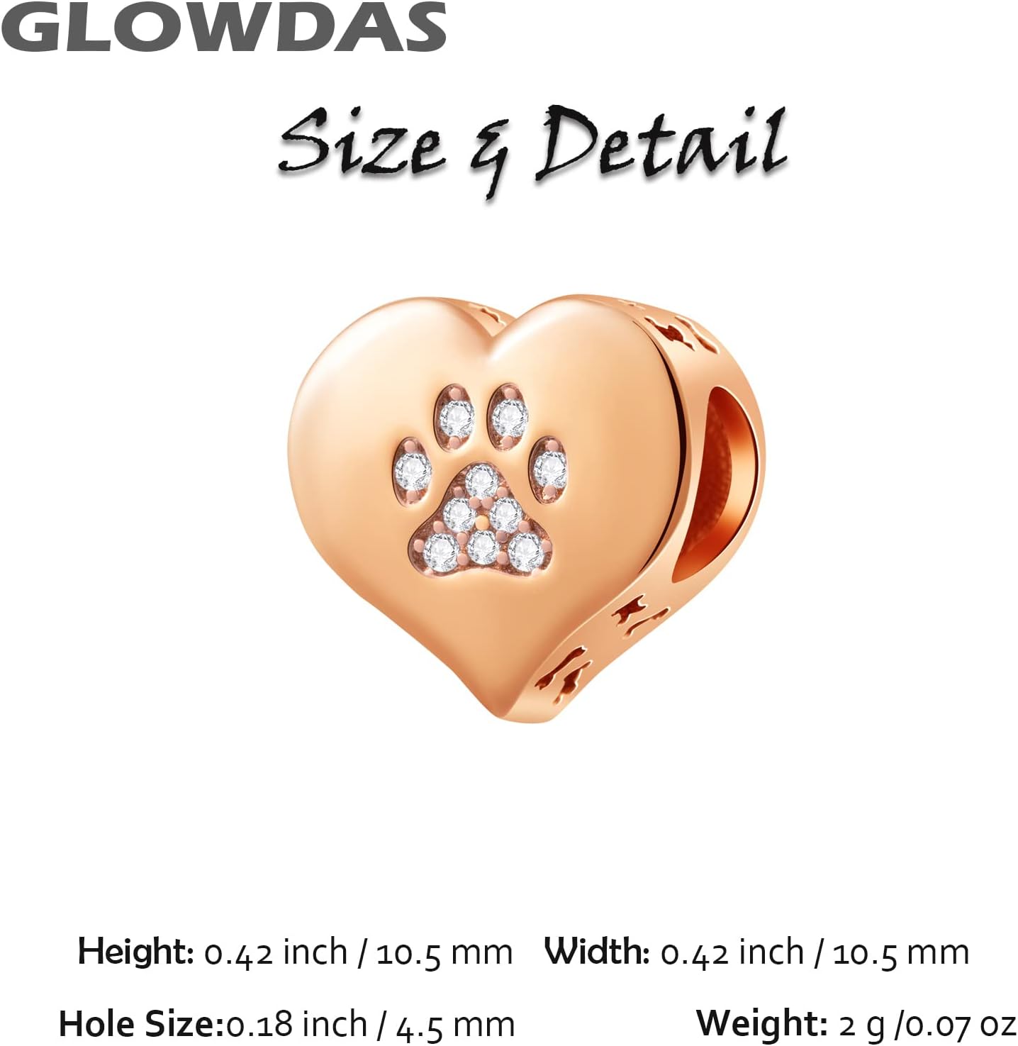 Dog/Cat Paw Print Charms on My Heart, fit Pandora Animal Bracelet, 925 Sterling Silver Puppy Pawprint Beads with Bone for Sister/Valentines/Niece - Image 2